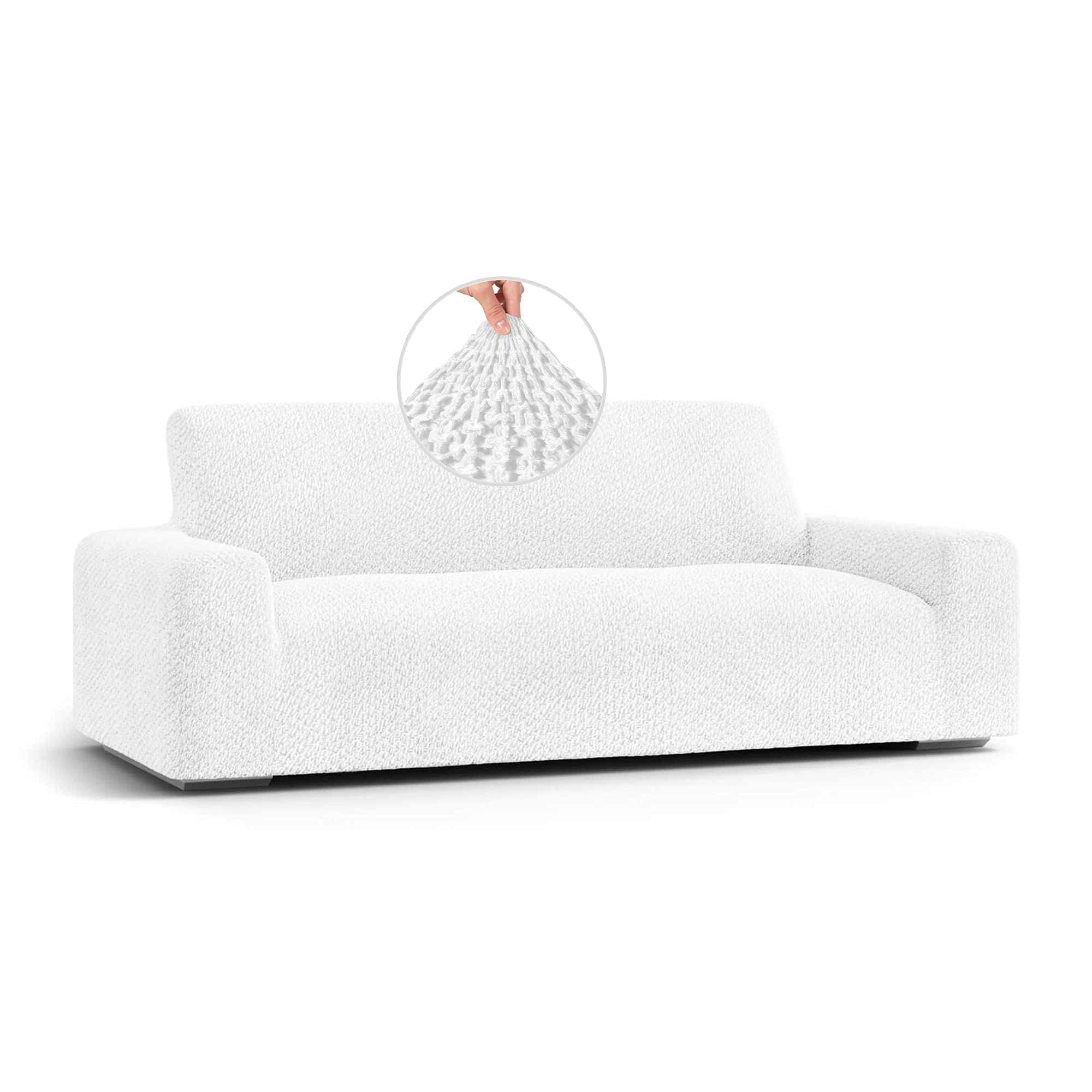 Stretch Sofa & Loveseat Slipcover - Soft Polyester Fabric Washable Couch Cover - 1-Piece Form Fit Protector for Pets - Velvet Collection (White) - Perfect for Living Room, Apartment & Pet-Friendly Homes
