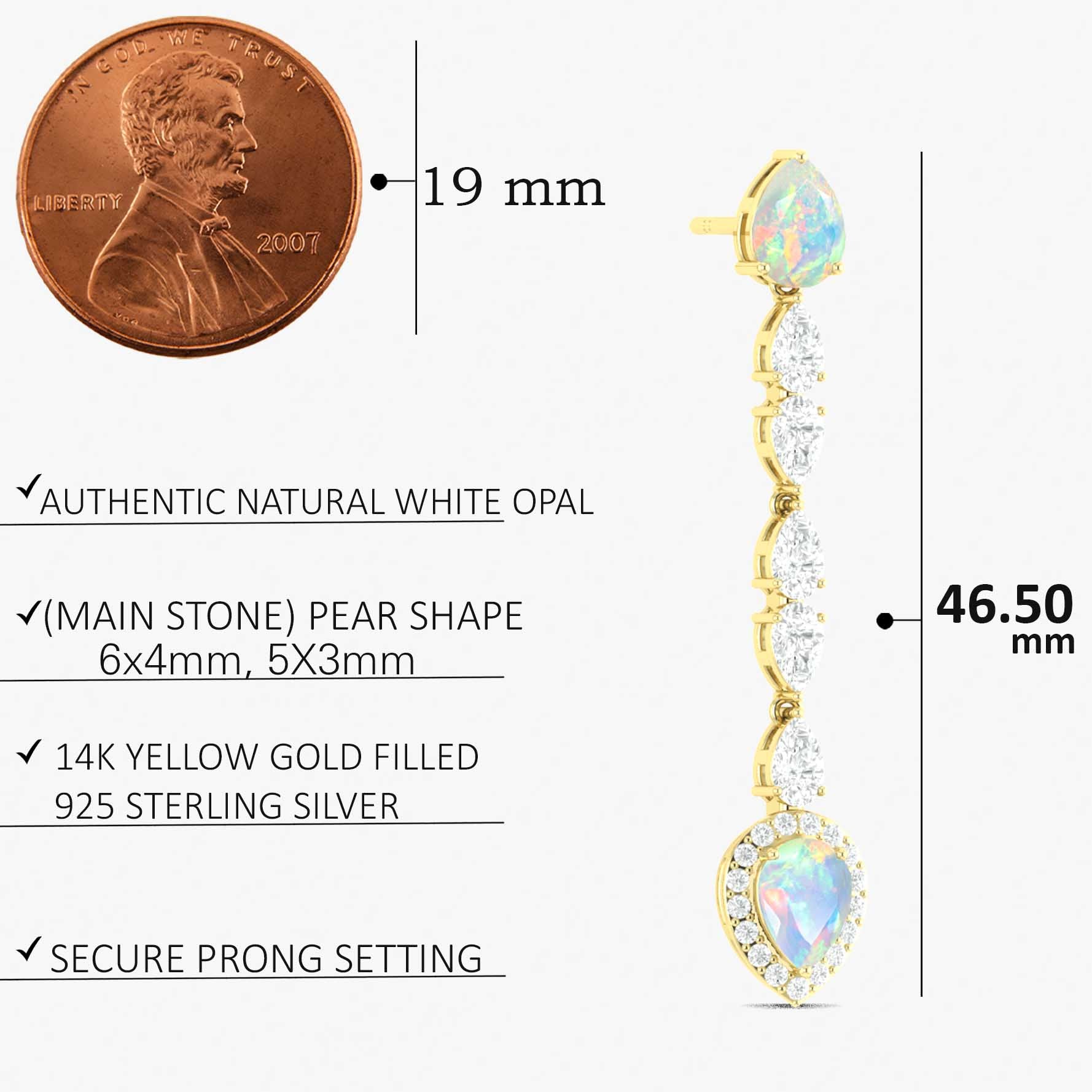 Natural White Opal Long Drop Stud Earrings for Women - Elegant Dangle Earrings for Party, Wedding & Everyday Wear