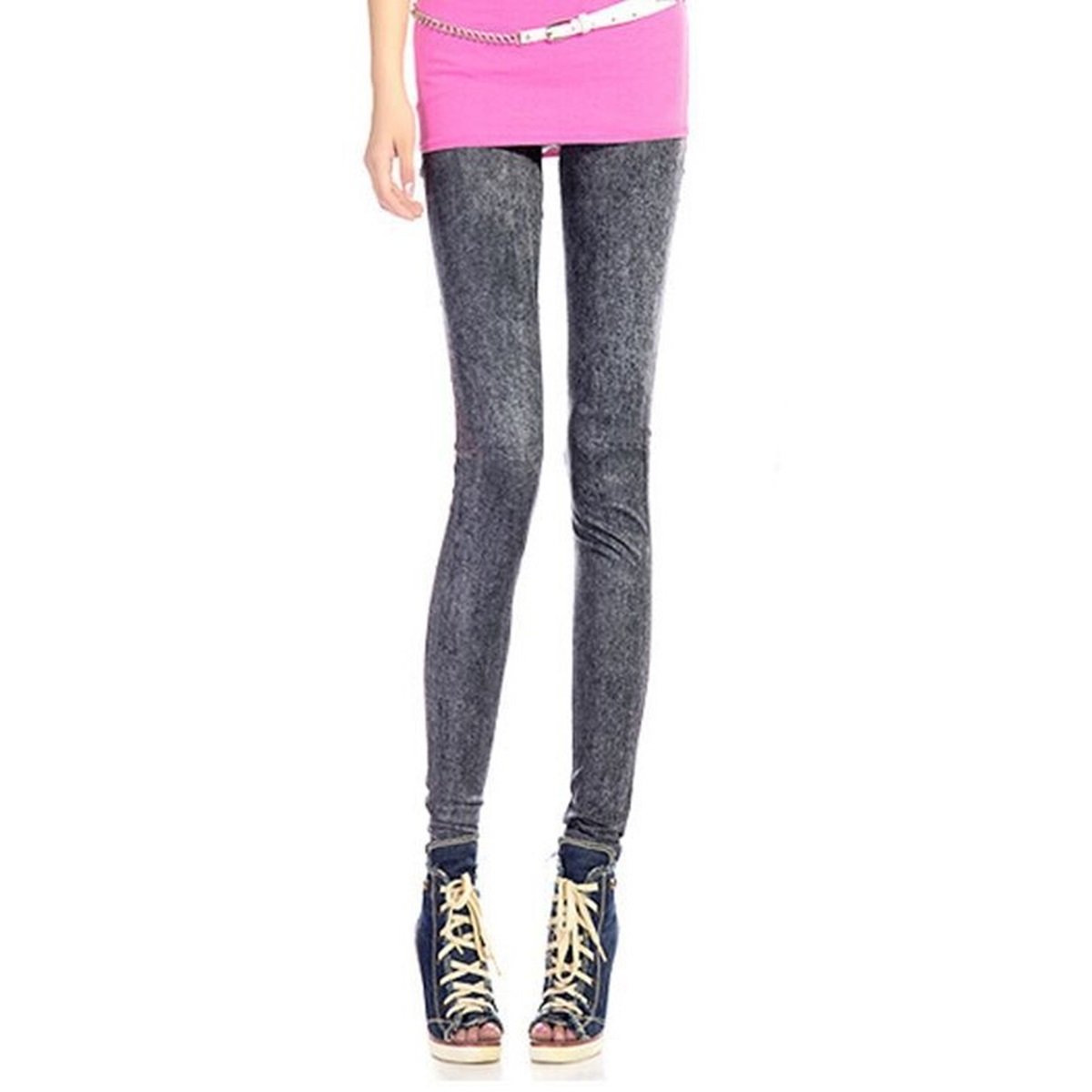 Wrapables® Women's Faux Denim Print Leggings - Stretchy Jeggings for Casual Wear, Yoga & Everyday Comfort