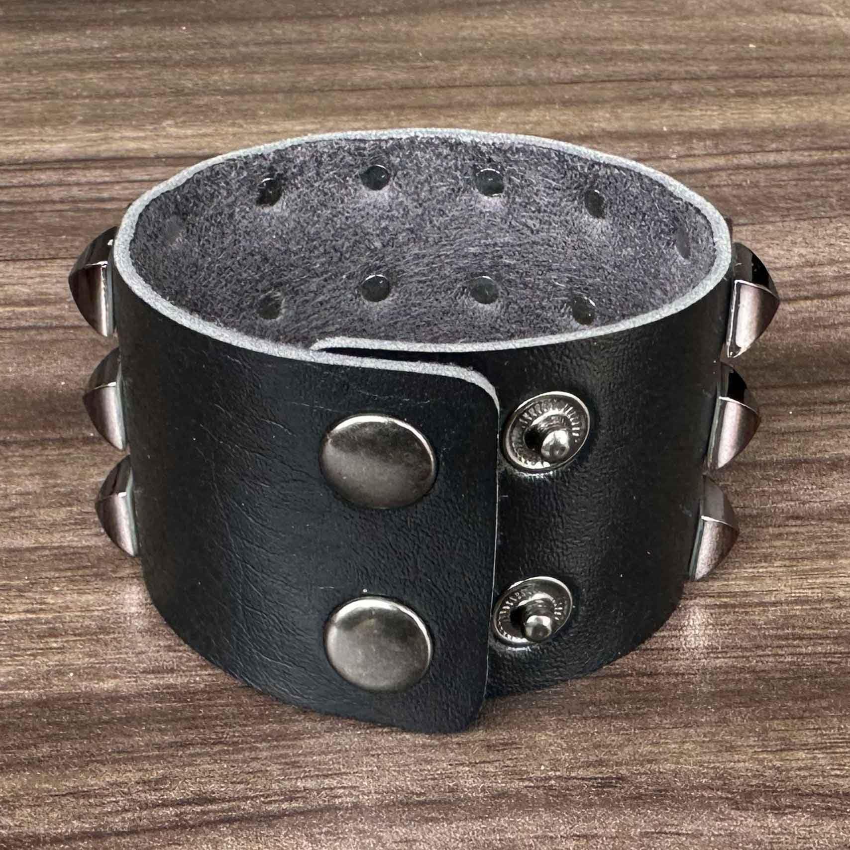 Punk Rock Pyramid Rivet Studded Wristband - Wide PU Leather Arm Cuff Bracelet for Women & Men - Gothic Fashion Accessory for Concerts, Parties & Alternative Style