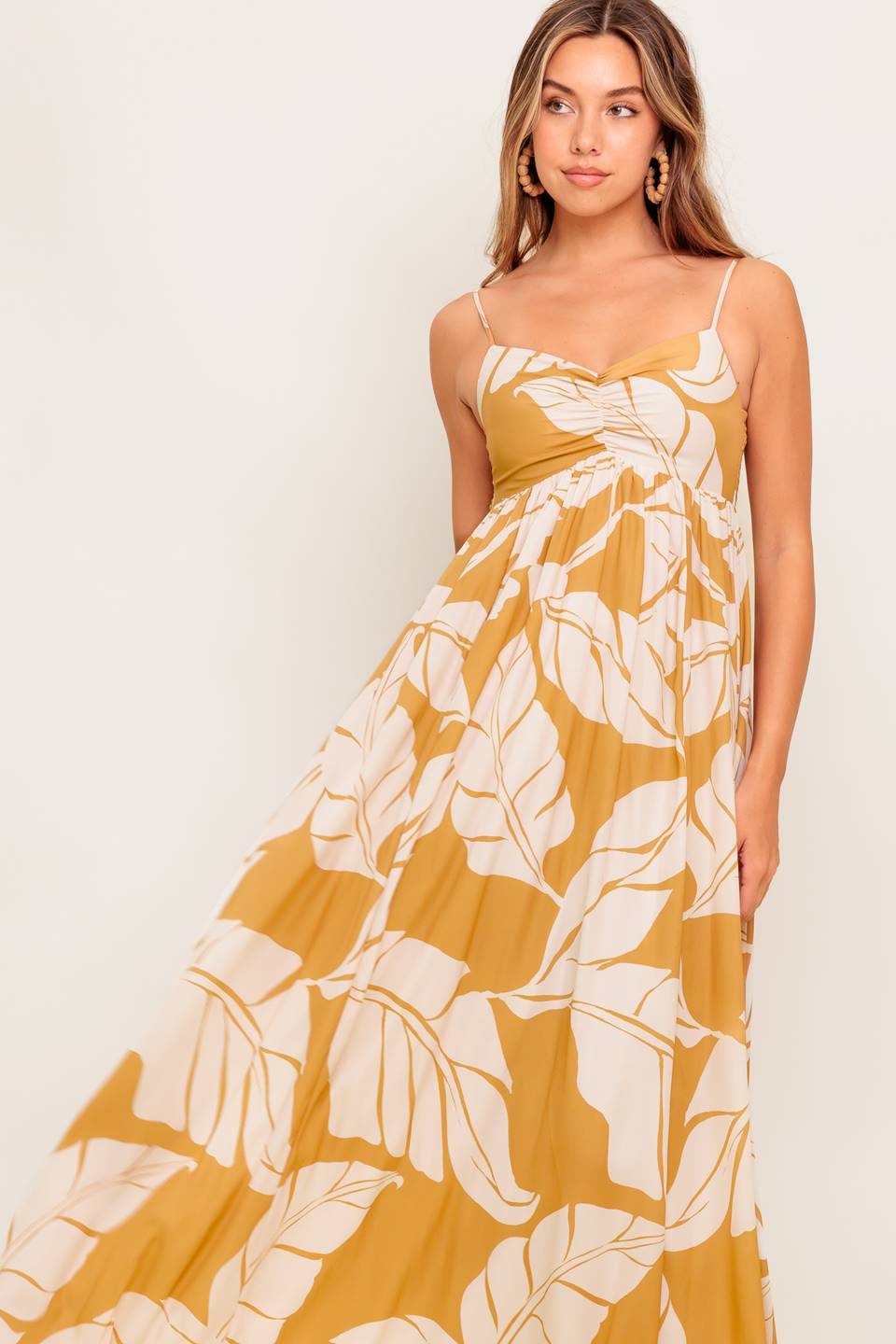 Meredith Maxi Dress with Leaf Print - Flowy Summer Dress for Women, Beach Vacation & Boho Style Outfits