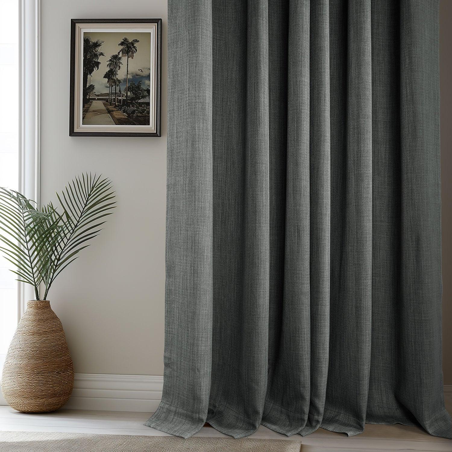 Dark Gray French Pleat Textured Faux Linen Blackout Curtains for Bedroom & Living Room - Noise Reducing & Light Blocking Window Treatments for Home Decor