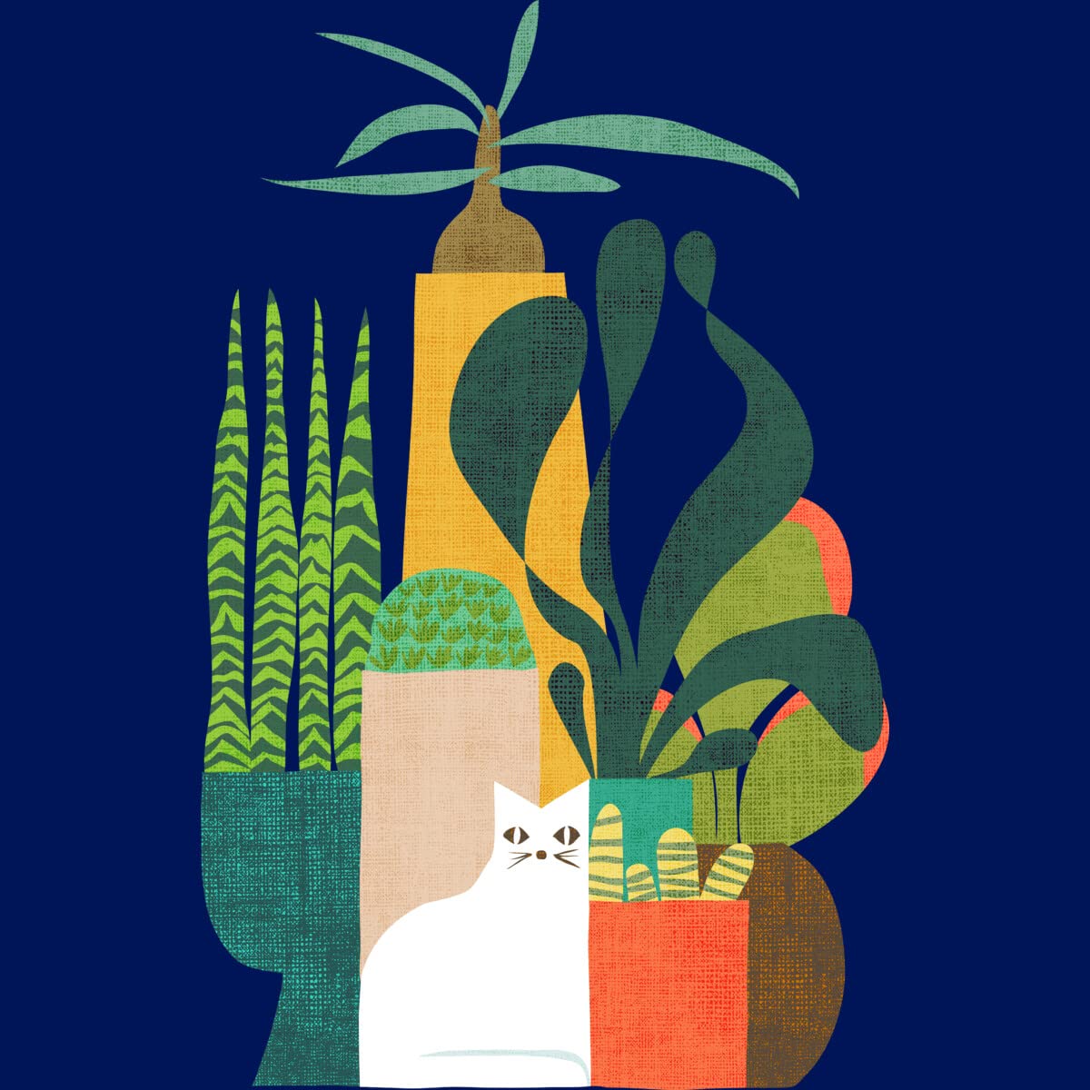 Design By Humans Junior's Cat and Plants Graphic T-Shirt - Cute Cat & Botanical Print Tee for Girls - Perfect for Casual Wear, School, and Outings