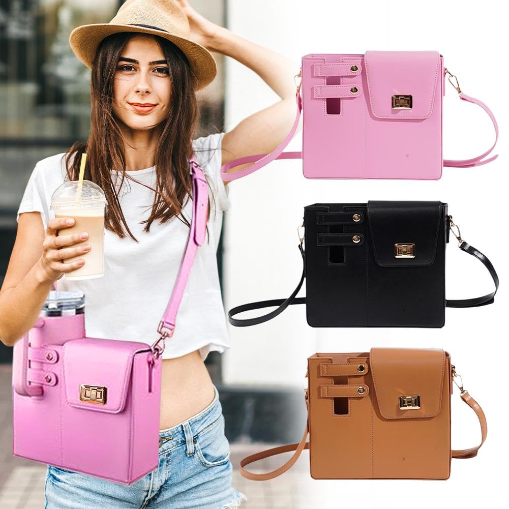 2024 Portable Leather Water Bottle Holder - Adjustable Crossbody Cup Bag for Outdoor & Travel