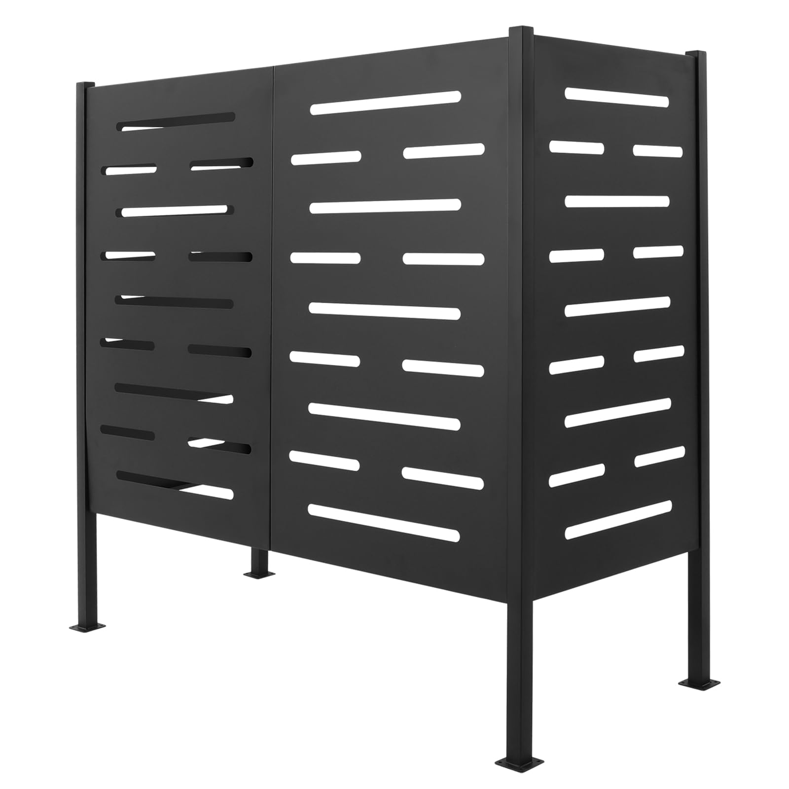 Outdoor AC Unit Privacy Fence - 3-Panel Black Wooden Screen with Metal Stakes (48.03