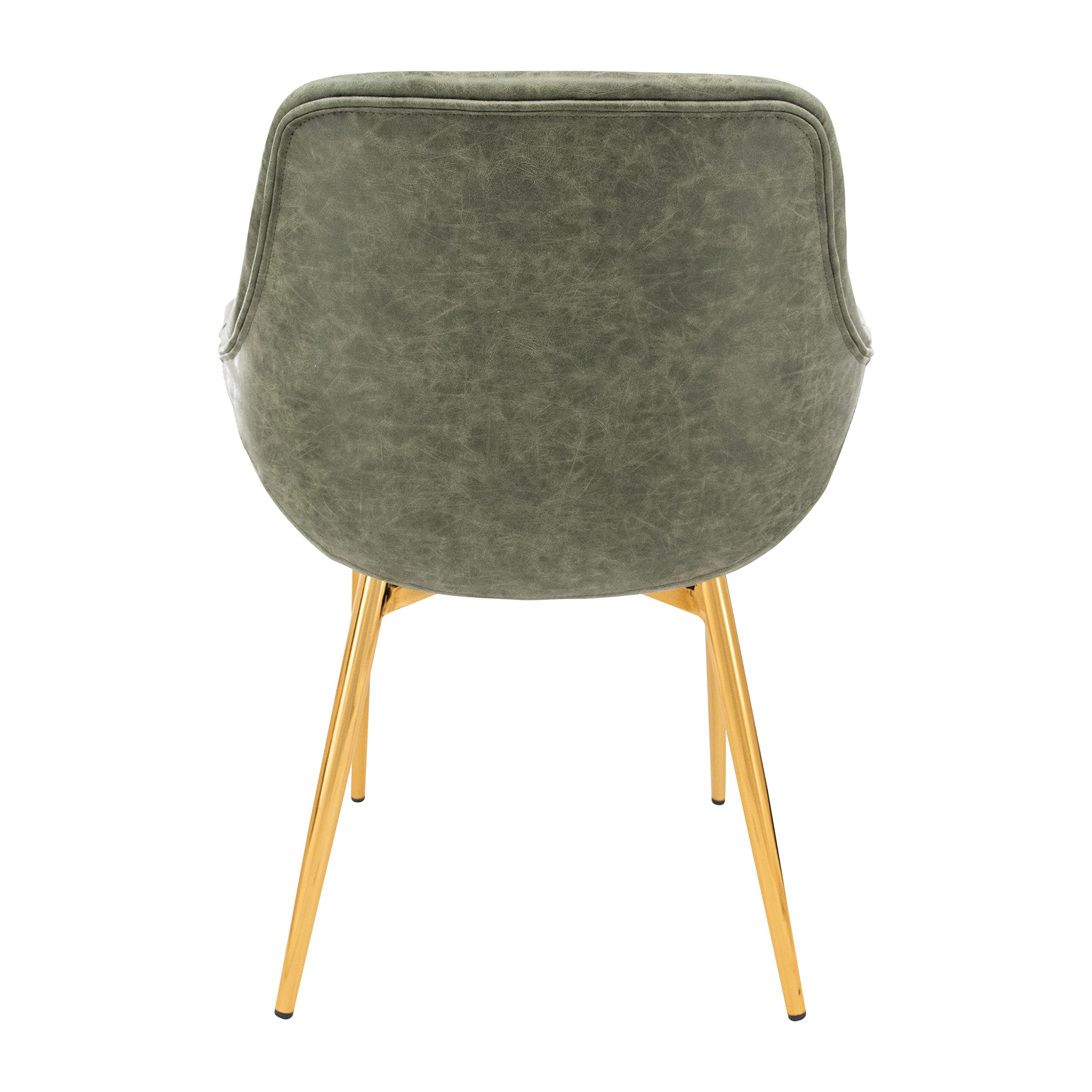 LeisureMod Markley Modern Leather Dining Armchair - Olive Green Kitchen Chair with Gold Metal Legs for Dining Room, Kitchen & Office | Comfortable & Stylish Seating Solution