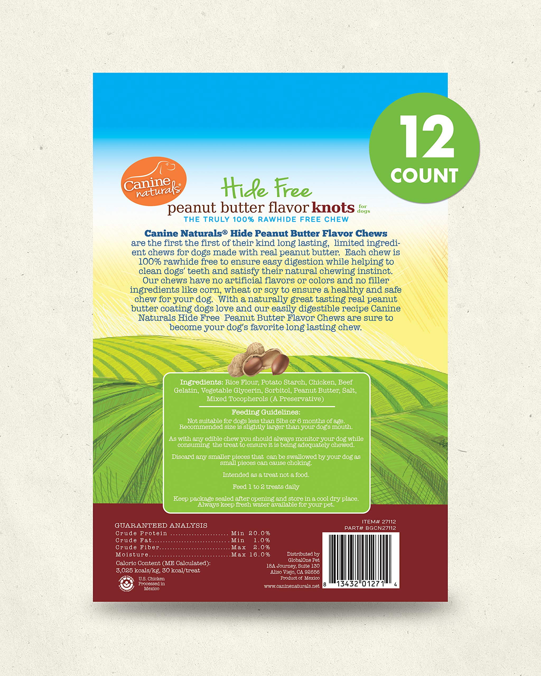 **Canine Naturals Natural Peanut Butter Dog Chews, Mini Knot - 12 Pack | 100% Rawhide & Collagen Free | All-Natural, Digestible Treats with Real Peanut Butter | Perfect for Training & Dental Health**