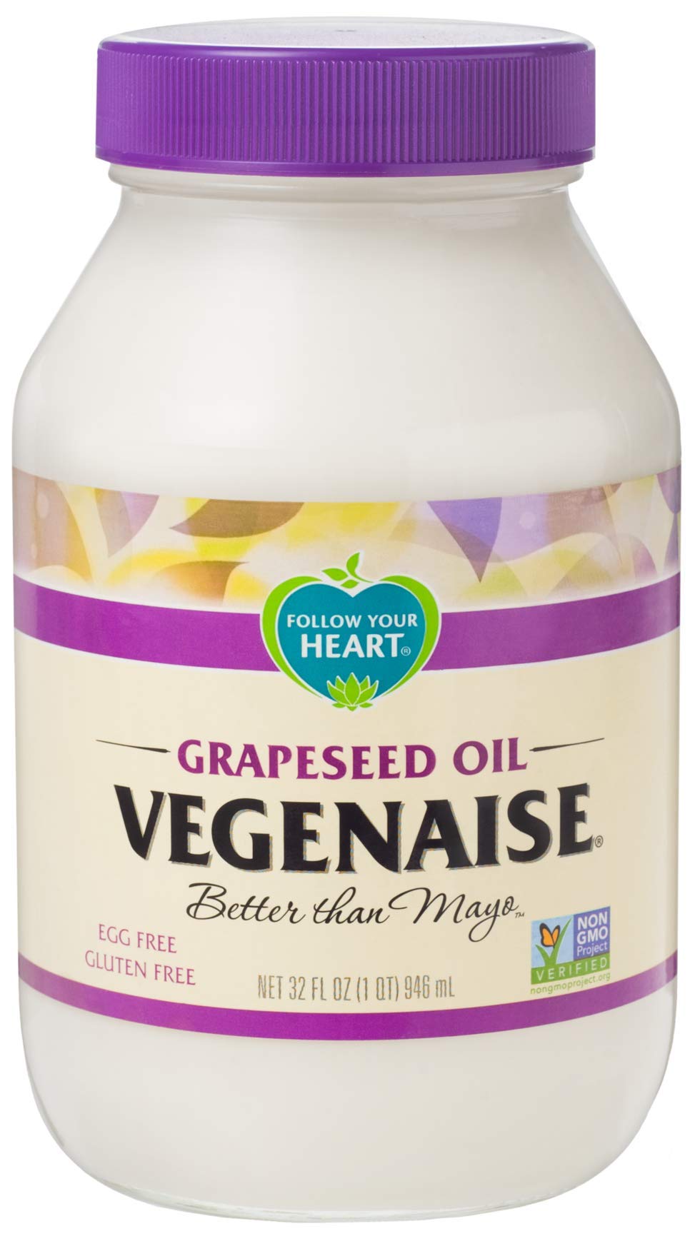 Follow Your Heart Grapeseed Oil Vegenaise - Dairy Free, Non-GMO, Egg Free Mayo Alternative - 32 fl oz (Pack of 6) - Perfect for Sandwiches, Salads & Vegan Recipes