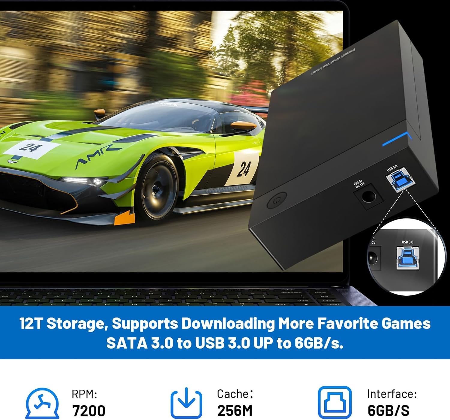 Kinhank 12TB Retro Gaming Hard Drive - 96,000+ Classic Games & 6,000+ 3D Games | Compatible with 400+ Emulators & Windows 7/8/10/11 | Portable External Hard Drive for Retro Gaming Enthusiasts | Perfect for Home Entertainment & Gaming Parties