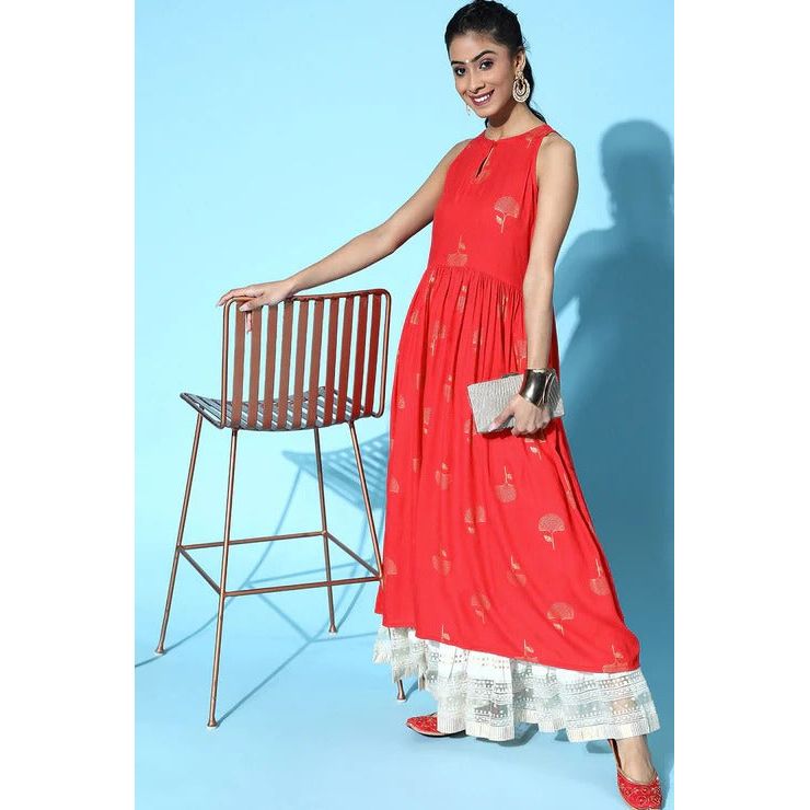 Stylish Red Cotton Ethnic Motifs Kurta for Women | Traditional Indian Embroidered Tunic Top | Perfect for Festivals, Weddings & Casual Wear