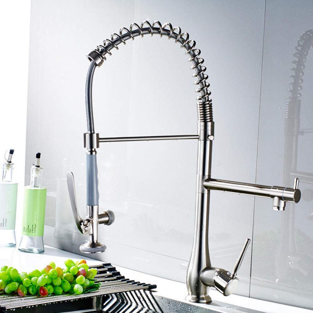 Nickel Brushed Kitchen Faucet with Dual Spray Swivel Spout - Adjustable Hot & Cold Water Mixer Tap for Modern Sink - Perfect for Cooking, Dishwashing & Kitchen Cleaning