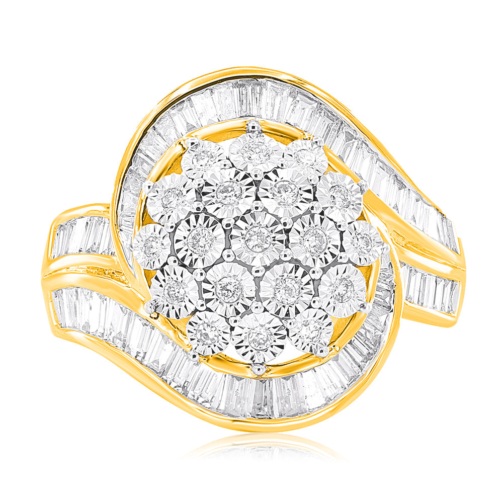 1 Carat Diamond Swirl Engagement Ring in 9K Yellow Gold - Perfect for Wedding, Anniversary & Romantic Gifts