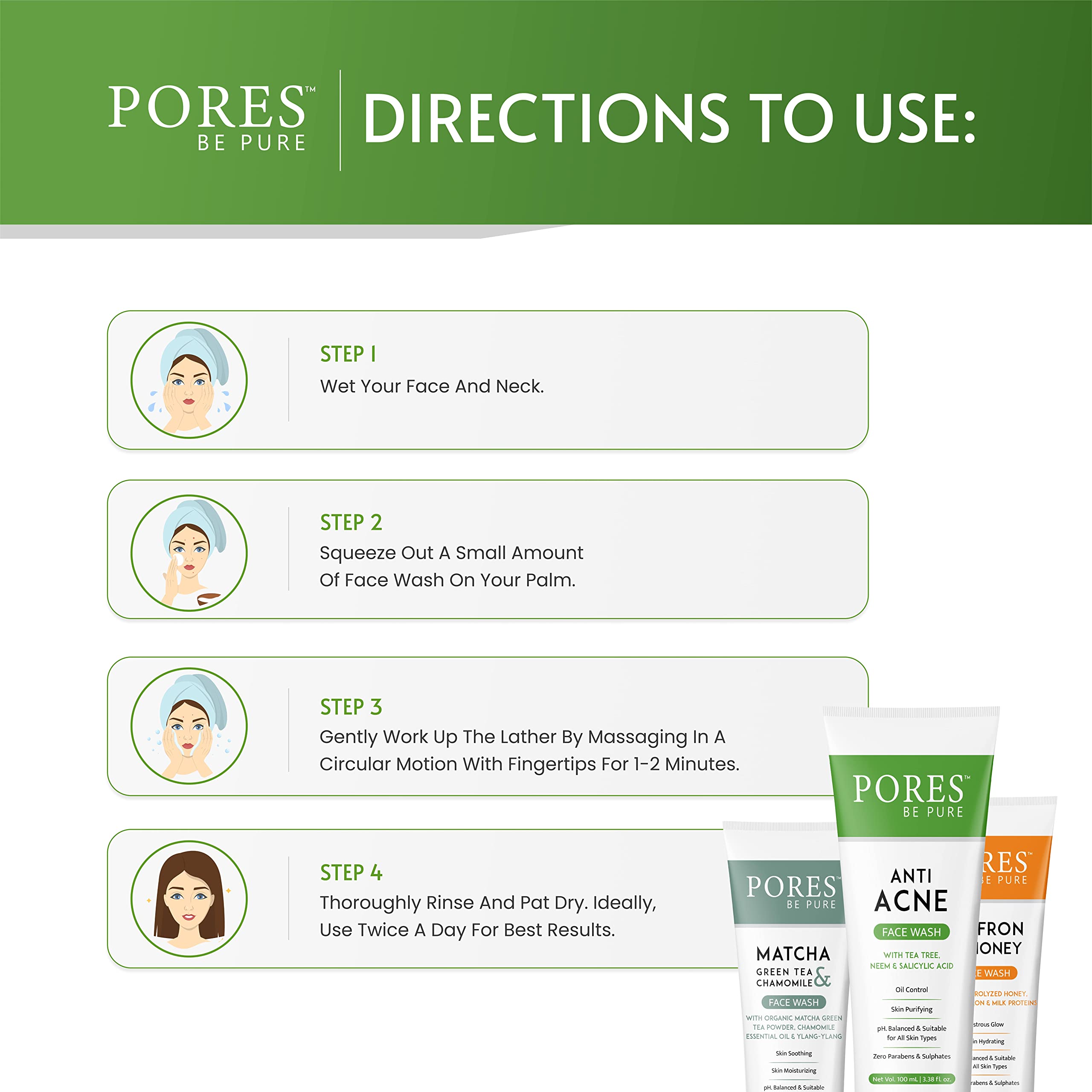 PORES Be Pure Anti Acne Gel Face Wash with 1% Salicylic Acid, Tea Tree & Neem - Oil Control & Acne Treatment for Oily & Acne-Prone Skin - Gentle Cleanser for Women & Men (100mL) - Perfect for Daily Skincare Routine & Acne Prevention