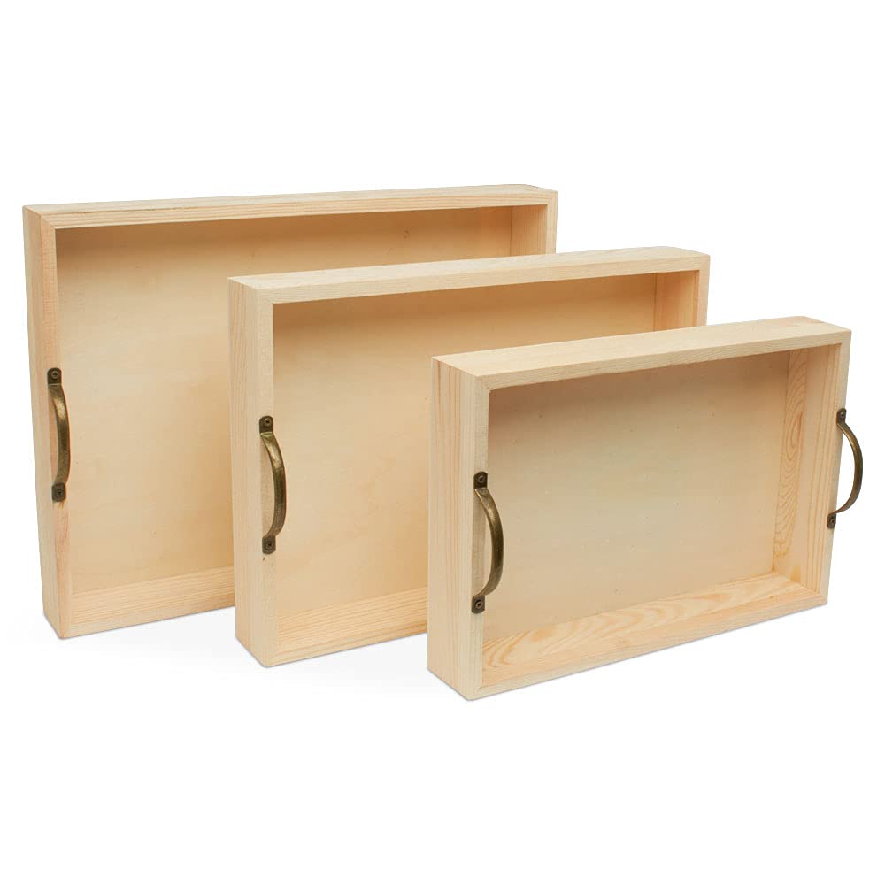 Unfinished Wood Nesting Serving Trays with Handles - Set of 5 (3-Piece Each) - DIY Craft Tray for Resin Art, Home Organization & Decorative Projects - Perfect for Kitchen, Dining, and Craft Room Use