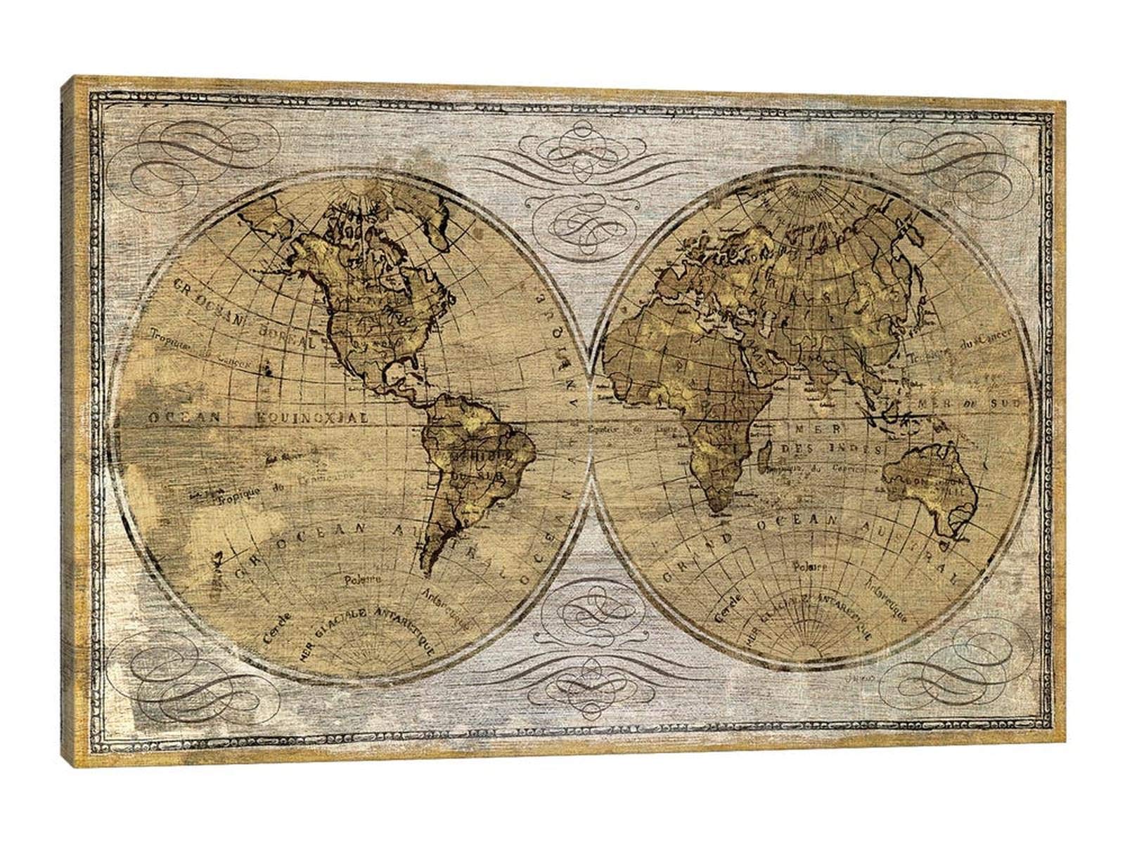Vintage World Map Canvas Wall Art - 18x24 Inches Framed Antique Map Poster for Office & Living Room Decor - Perfect for Home, Office, or Classroom Wall Display