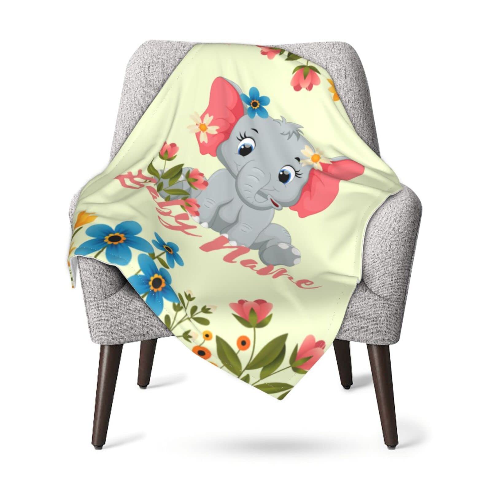 Personalized Elephant Baby Blankets - Custom Name Blanket for Boys & Girls | Soft Nursery Blanket for Baby Shower Gift, Newborn Photo Props & Cozy Swaddle