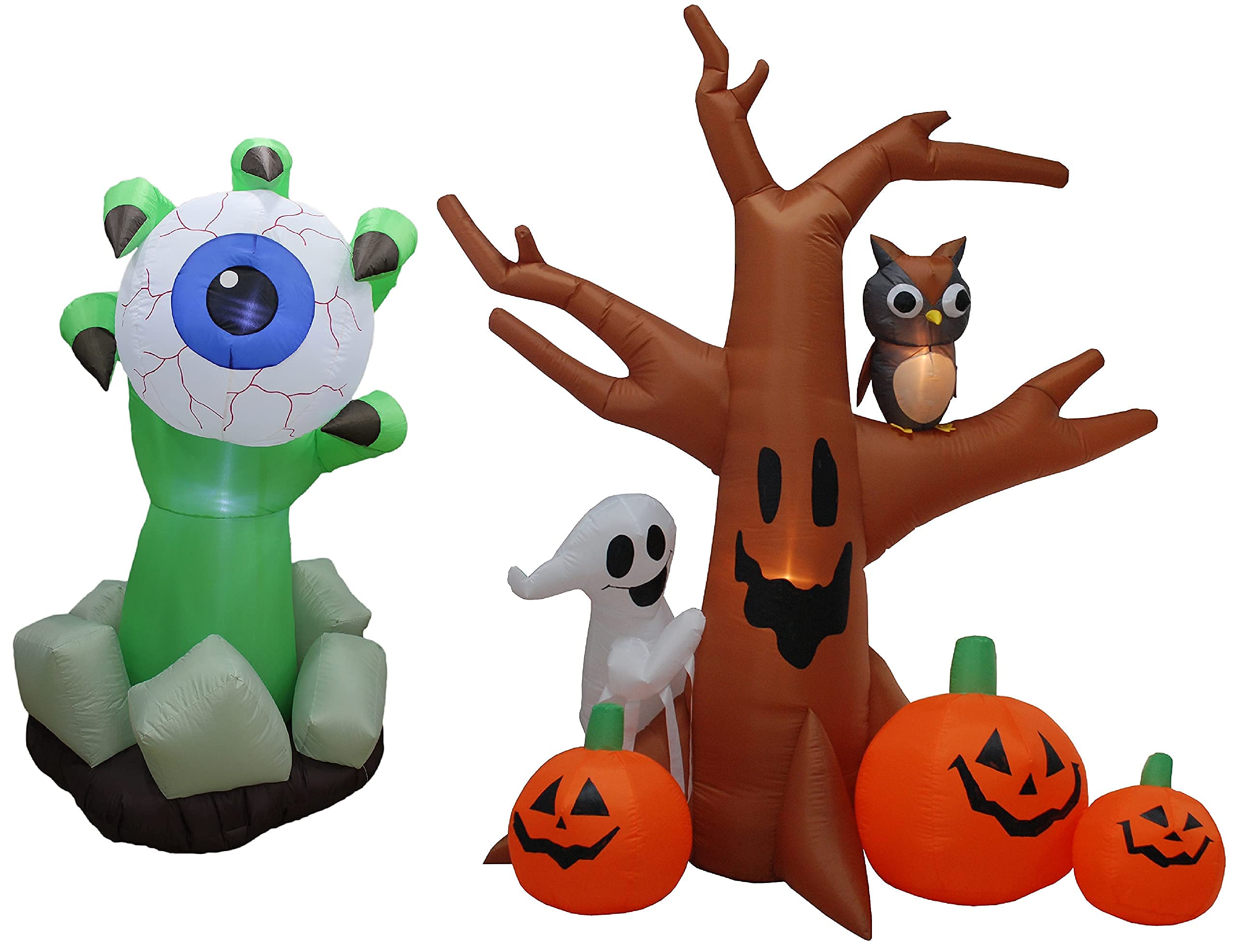 Halloween Party Decorations Bundle - 6FT Inflatable Monster Hand with Eyeball & 8FT Dead Tree with Owl Ghost and Pumpkins - Indoor/Outdoor LED Lighted Decor for Halloween Yard, Haunted House, and Spooky Party Themes