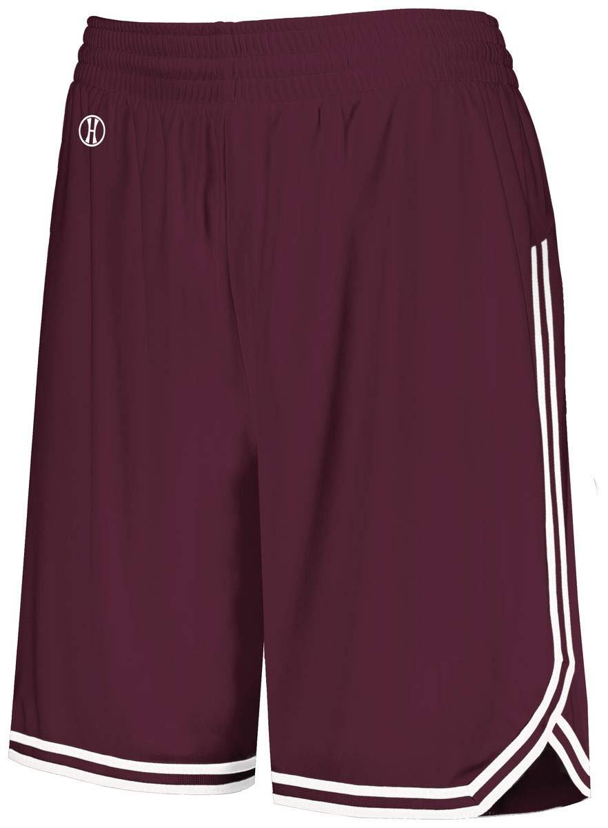 Holloway Sportswear Women's Retro Basketball Shorts - Vintage Style High Waisted Athletic Shorts for Women, S Maroon/White - Perfect for Basketball, Gym Workouts & Casual Streetwear