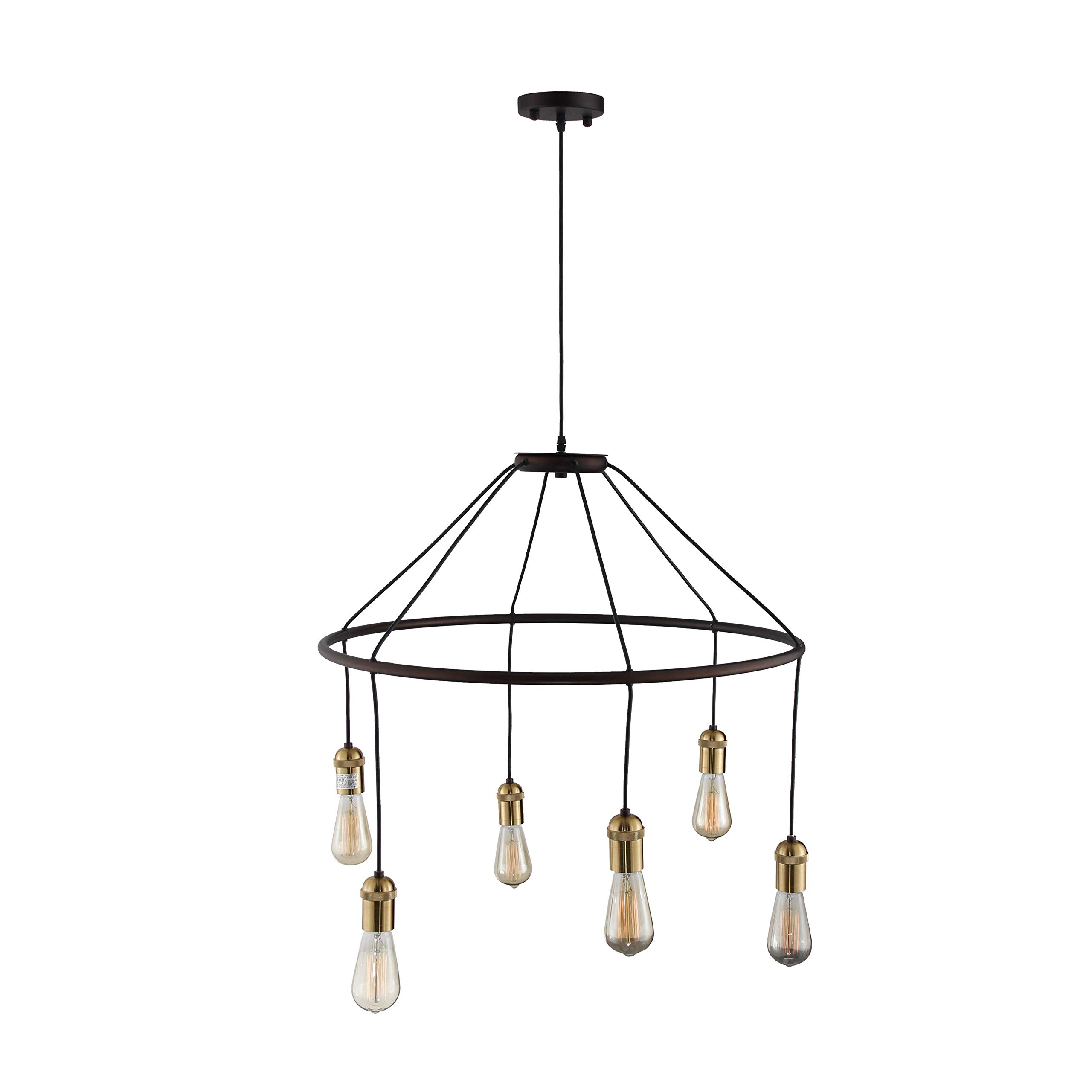6-Light Modern Farmhouse Chandelier - Rustic Industrial Circular Ceiling Light Fixture with Edison Bulbs for Dining Room, Living Room & Bedroom Lighting