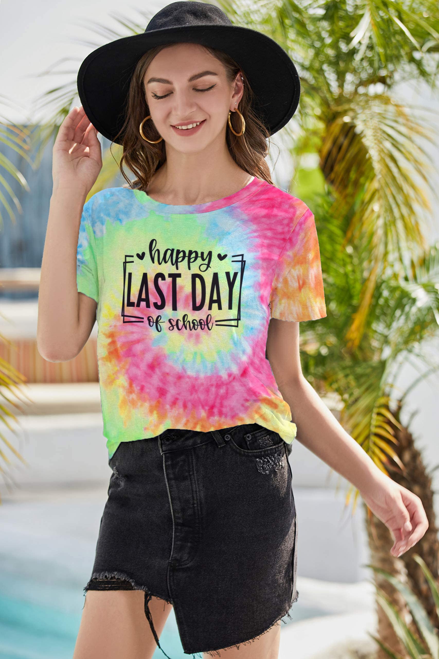MNLYBABY Happy Last Day of School Shirt for Women - Cute Teacher Appreciation Gift & Graduation Tee - Perfect for End of Year Celebrations, Classroom Parties & Teacher Life Moments