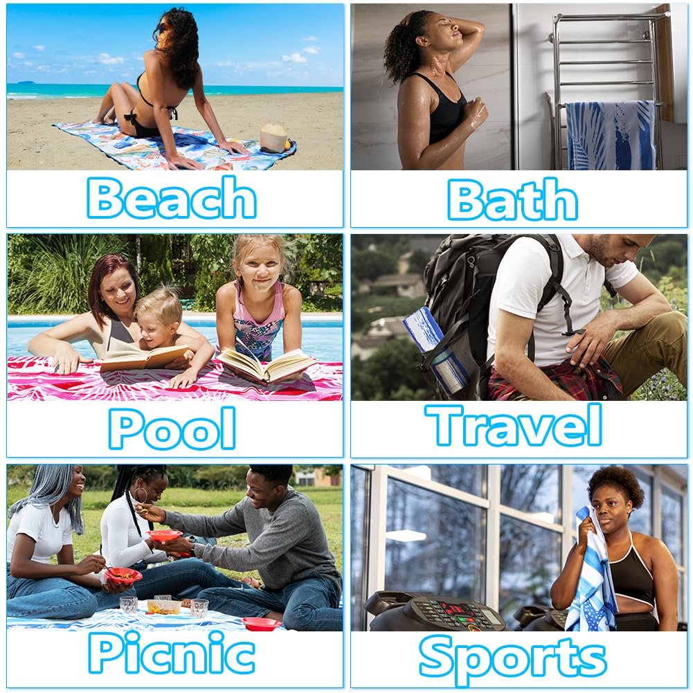 Quick Dry Microfiber Beach Towel 2 Pack - Sand Free, Lightweight for Swimming, Camping & Travel