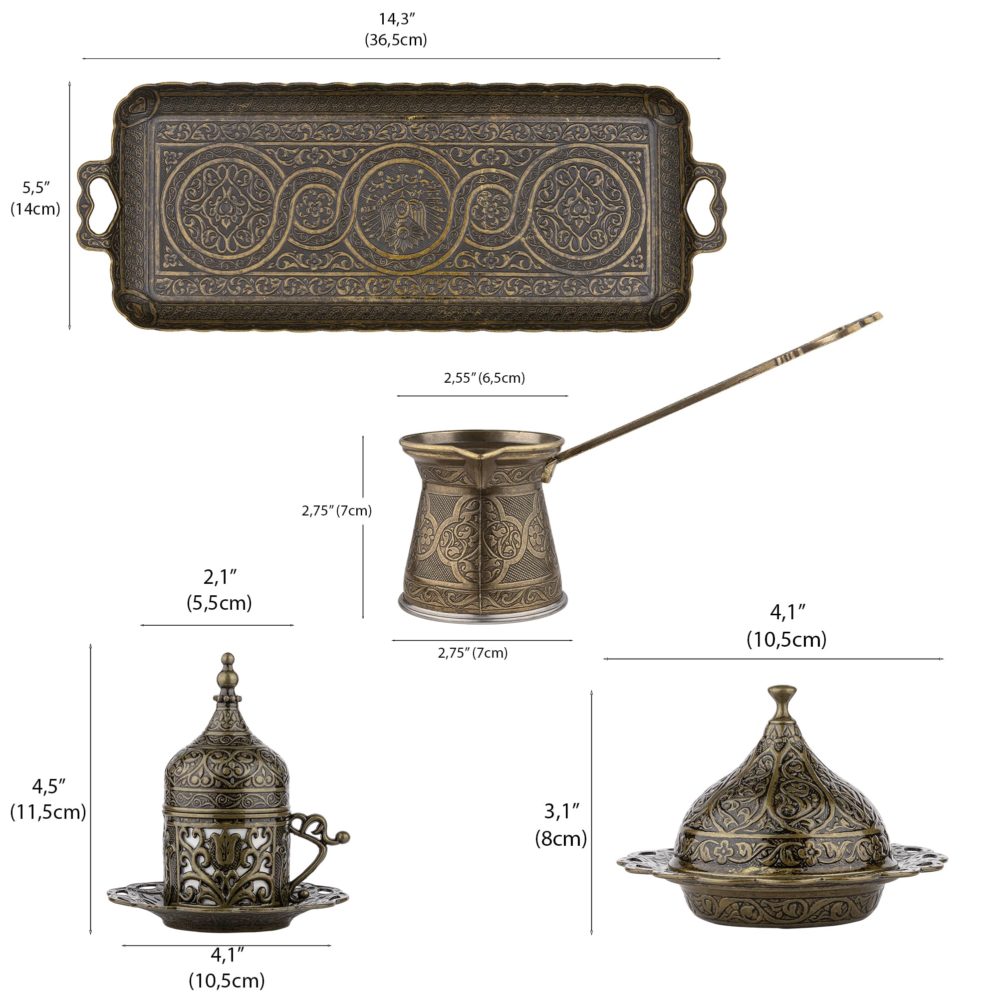 Premium Turkish Coffee Set for 12 People - Authentic Copper Cezve, 2-Person Cups, Delight Bowl & Serving Tray - 4 Color Options (Authentic Green) - Perfect for Home Entertaining, Gifts & Traditional Coffee Ceremonies