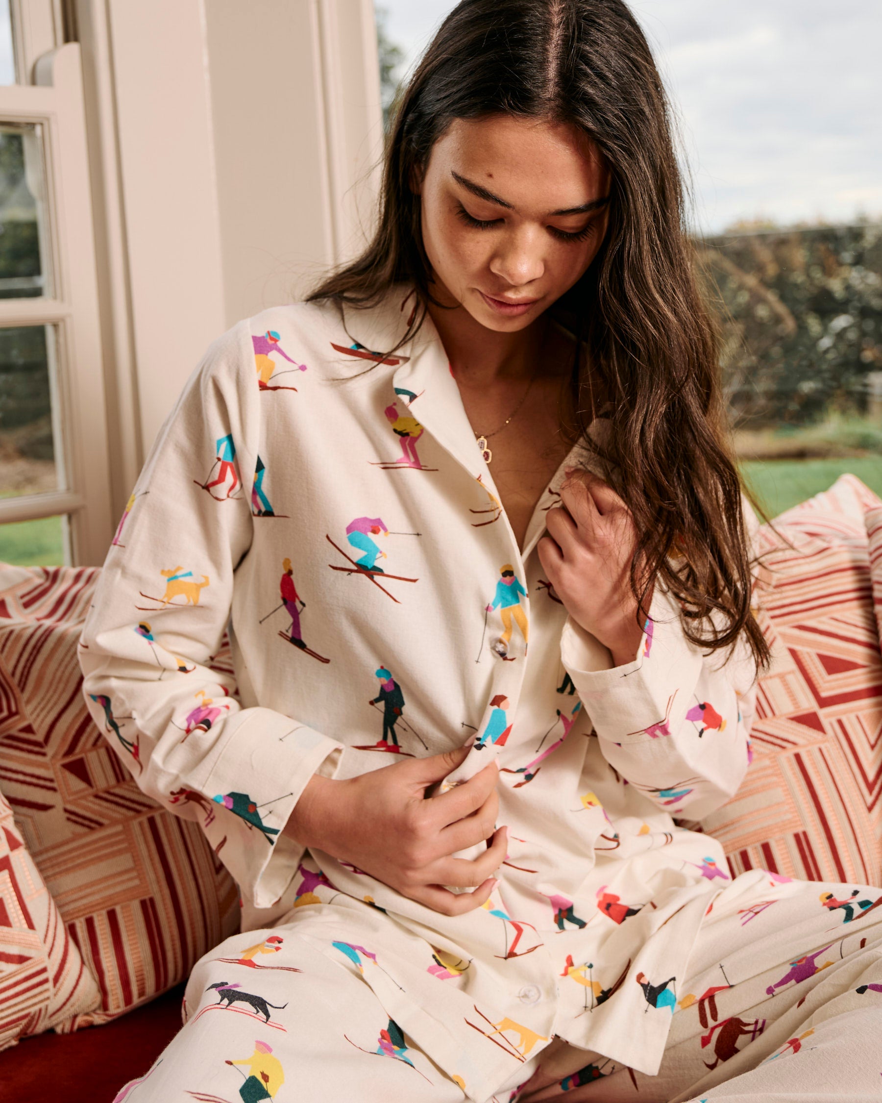 Snow Bunnies Flannel Pajama Set for Women - Cozy Long Sleeve Top & Pants - Perfect for Winter Nights, Lounging & Sleepovers