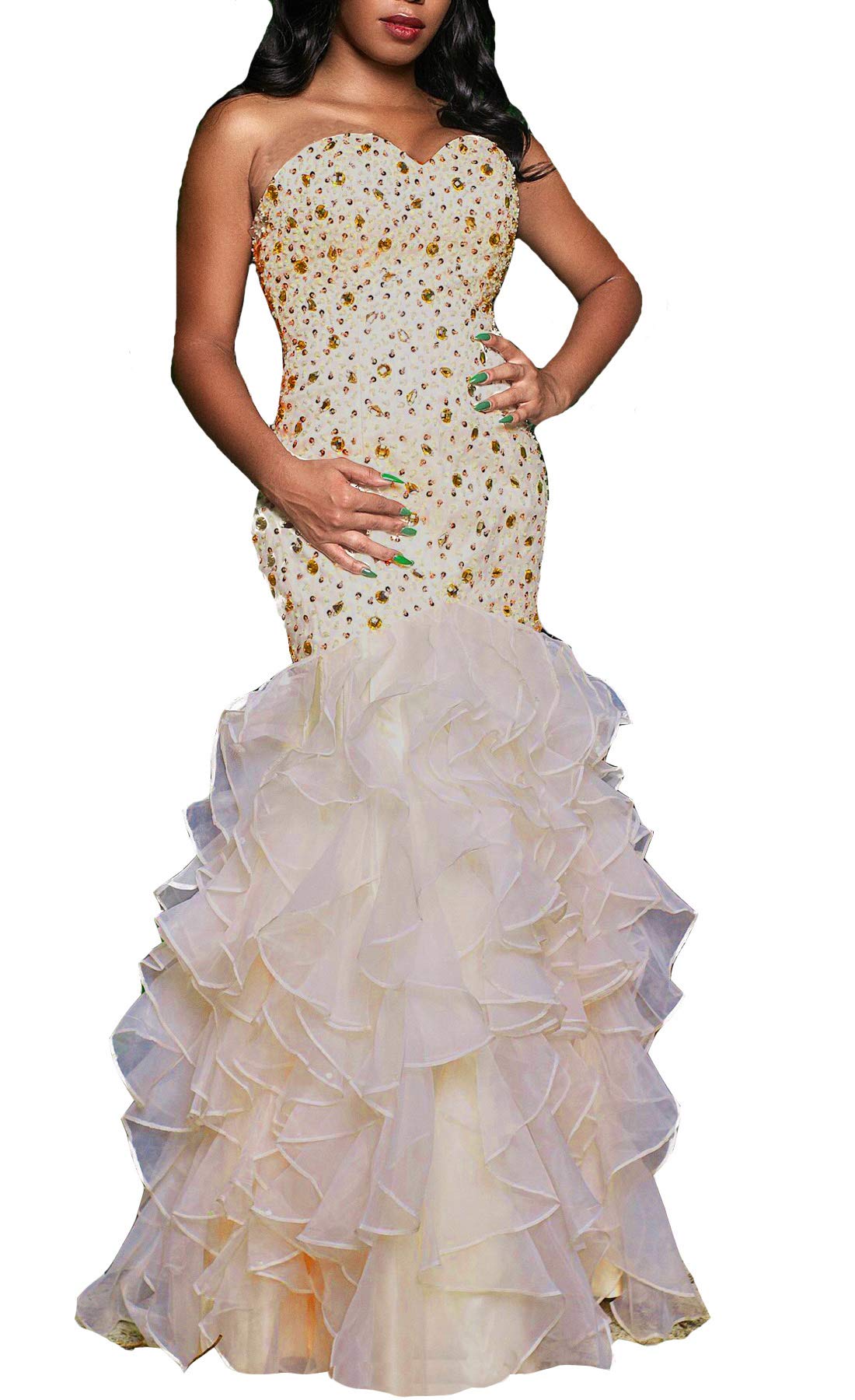 Elegant Mermaid Evening Gown with Beaded Sweetheart Corset & Ruffles - Long Formal Prom Dress for Women - Perfect for Weddings, Galas & Special Occasions