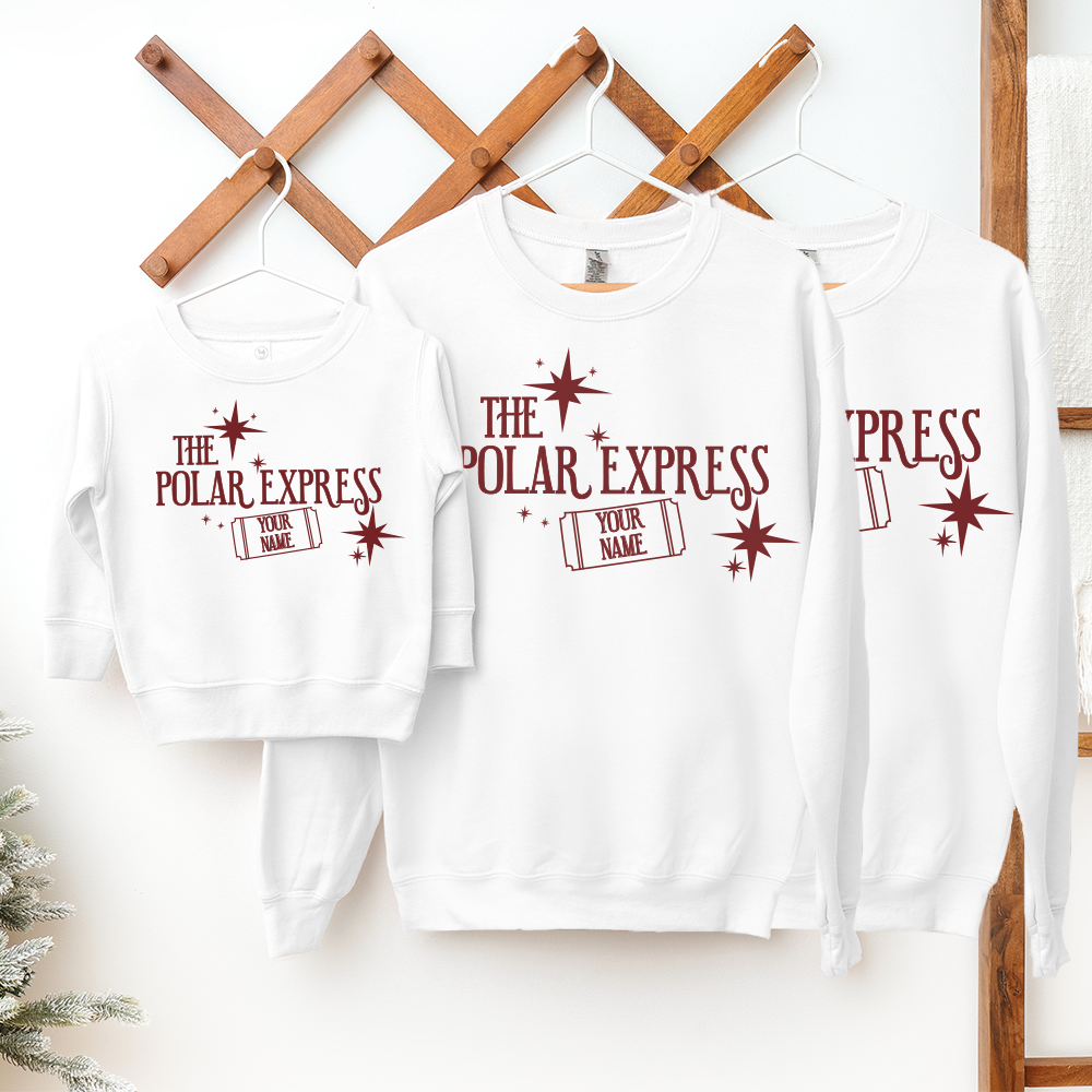 Personalized Family Matching Sweatshirts - The Polar Express Custom Name Christmas Pajamas for Holiday Family Photos & Cozy Winter Nights