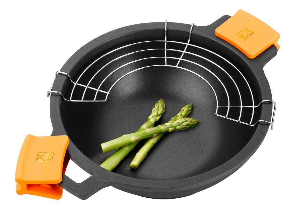 24cm Concave Wok with Glass Lid & Silicone Handles - Non-Stick Stir Fry Pan for Asian Cooking, Perfect for Sautéing, Stir-Frying & Deep Frying in Home Kitchen