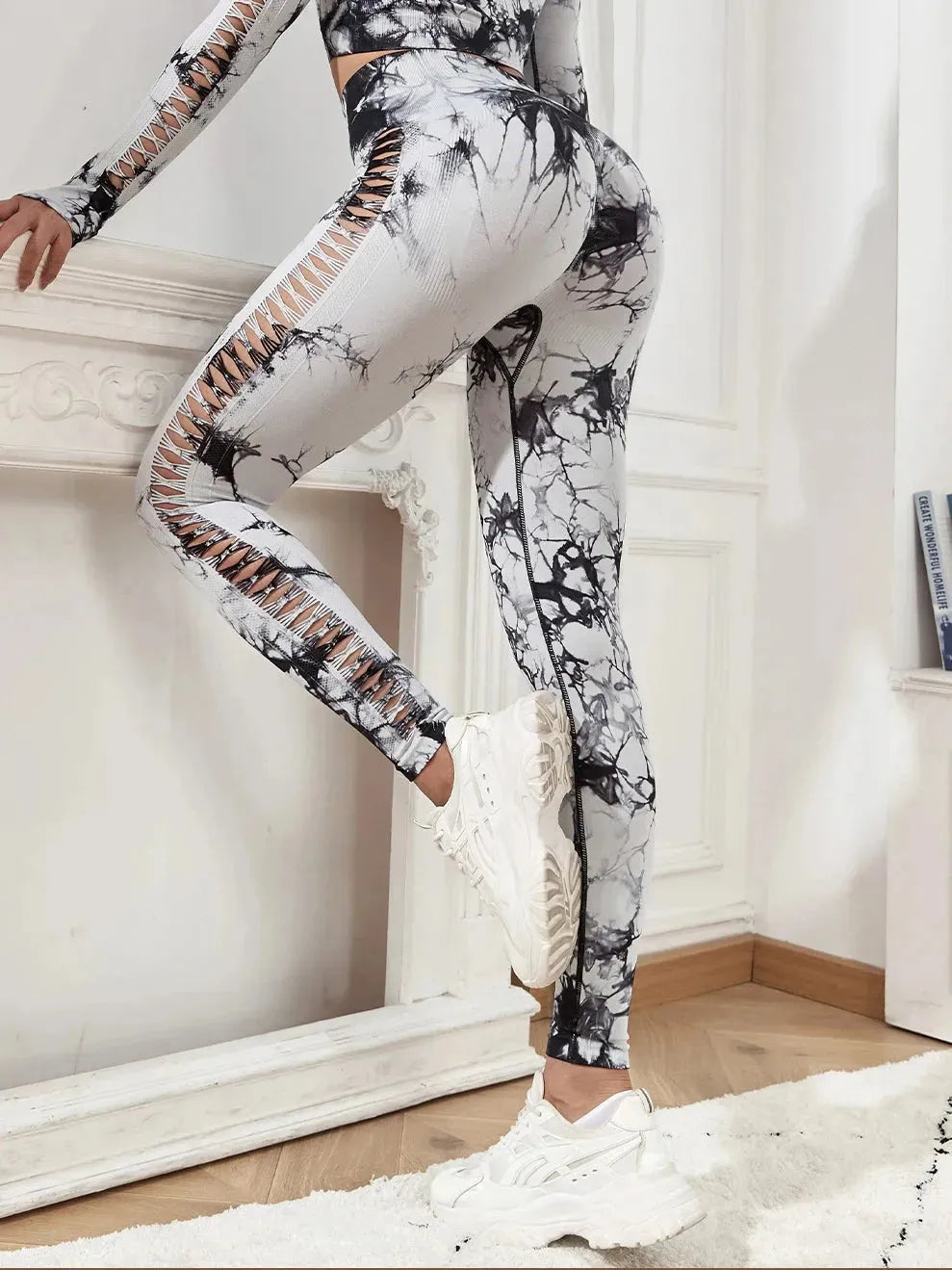 Tie Dye Seamless Yoga Pants Set for Women - Butt Lifting Workout Leggings with Hollow Out Design | Perfect for Gym, Yoga & Fitness Training
