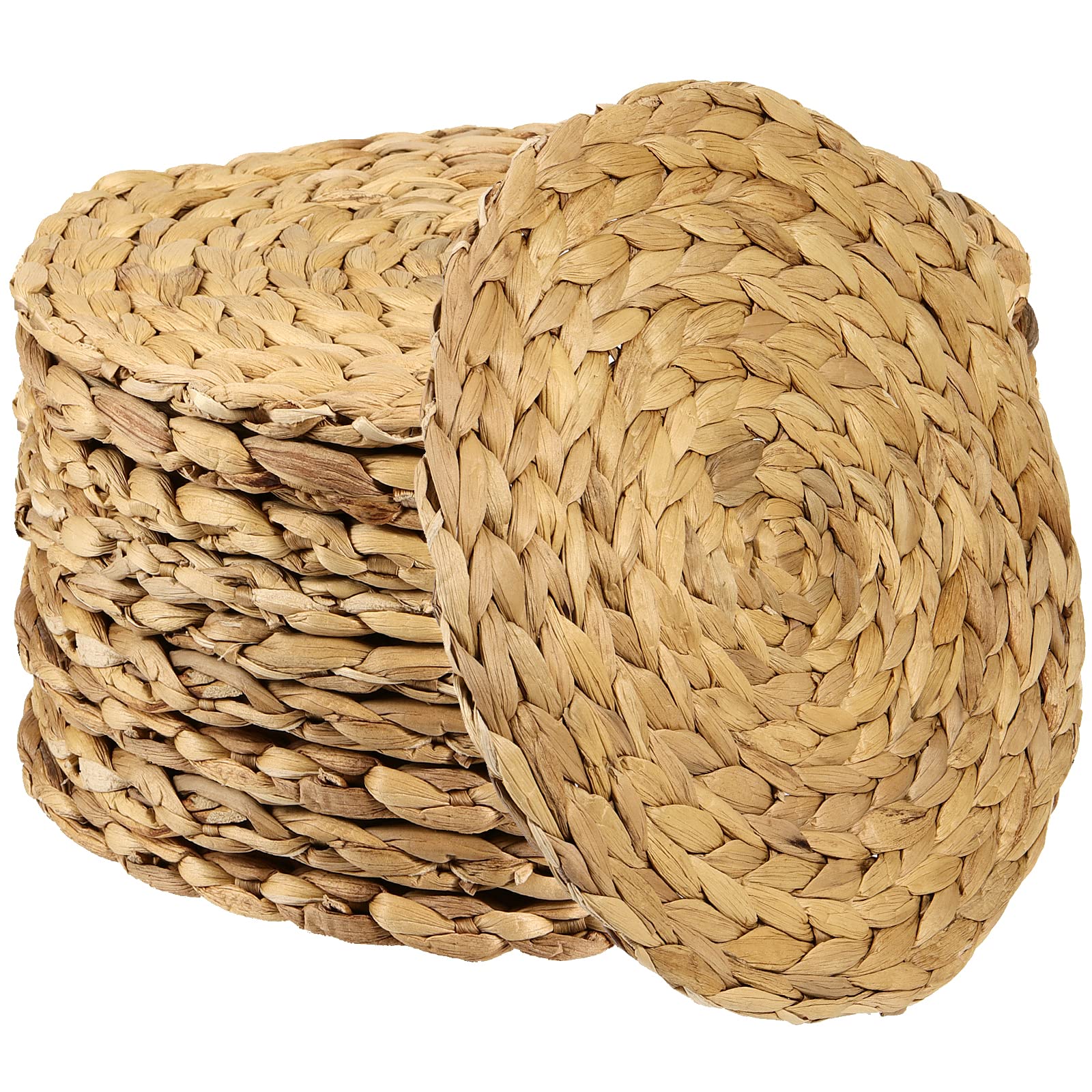 SINJEUN 10 Pack 12 Inch Round Woven Placemats - Natural Water Hyacinth Braided Rattan Table Mats, Heat Resistant & Non-Slip Handmade Dining Placemats for Kitchen, Table Setting, and Home Decor | Perfect for Dinner Parties, Restaurants, and Cozy Family Meals