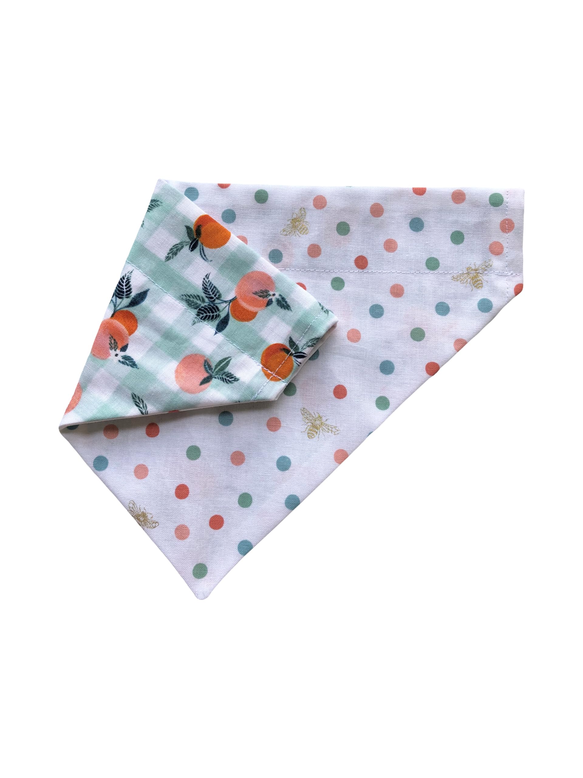 Colorful Reversible Slip-On Dog Bandana - Plaid, Polka Dots & Bees Print - Adjustable for Small, Medium & Large Dogs (Peaches & Polka Dots, XS/S) - Perfect for Summer Outings, Pet Photos & Daily Walks