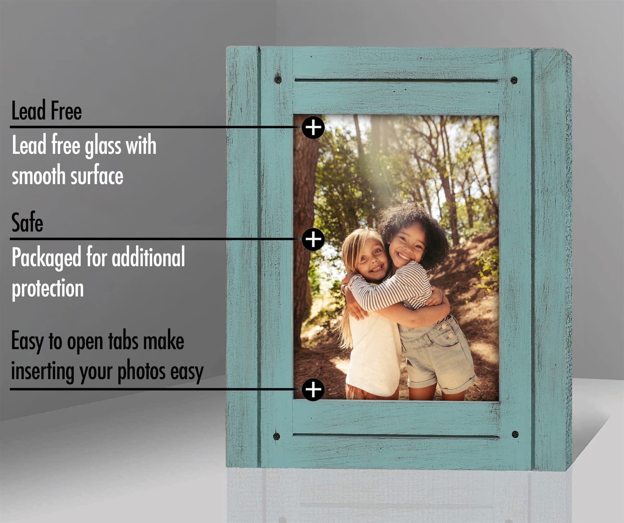 Americanflat 6x8 Turquoise Frame - Distressed Wood & Clear Glass for Wall/Tabletop Display