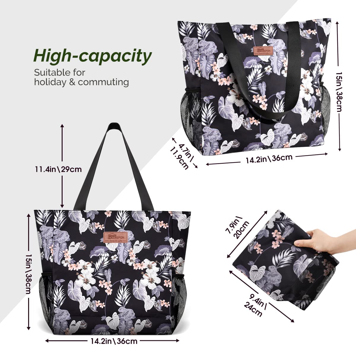 Burninger Large Waterproof Beach Bag for Women - Sandproof Tote with Zipper & Multiple Pockets - Perfect for Pool, Gym, Travel & Vacation - Durable Carryall for Swimming, Shopping & Outdoor Activities