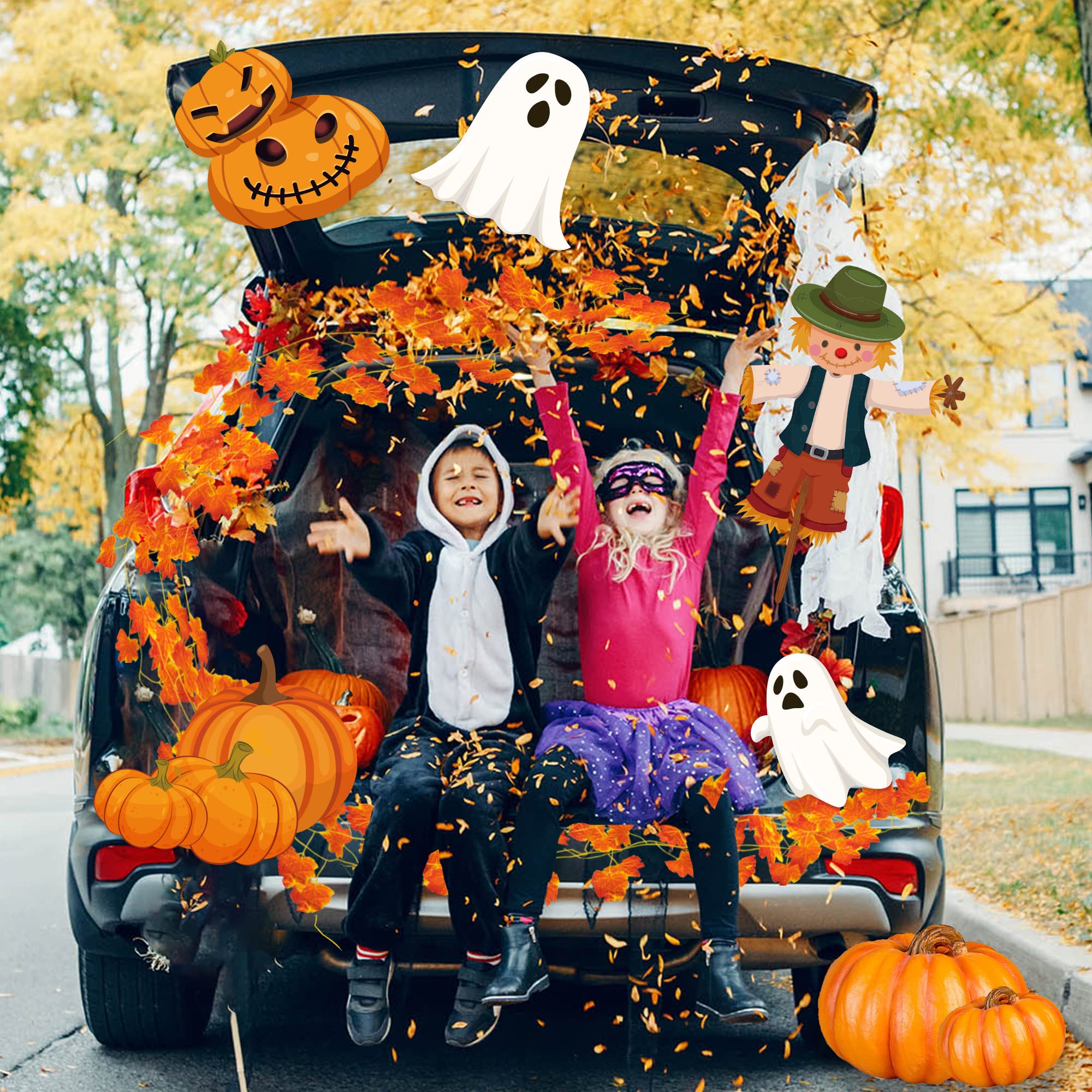 12Pcs Halloween Trunk or Treat Decorations Kit - Scarecrow Pumpkin Ghost Car Archway for SUV, Garage & Outdoor Fall Party Supplies | Perfect for Halloween Car Decor & Autumn Themed Events