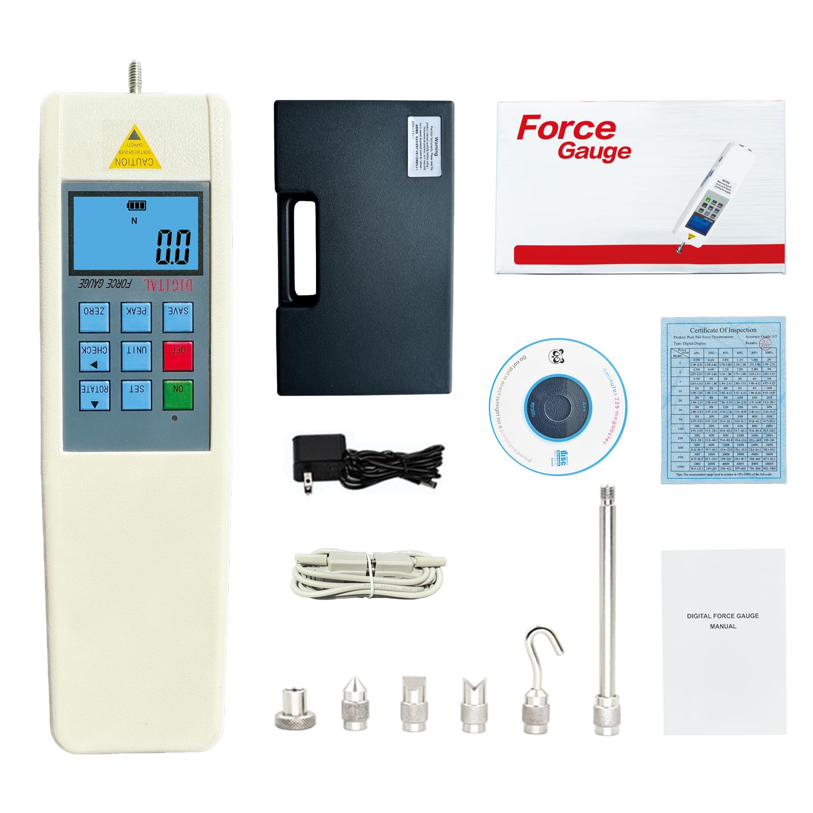 HF-5 Digital Push Pull Gauge Force Tester 5N Capacity with LCD Display - Perfect for Quality Control, Mechanical Testing & Laboratory Measurements