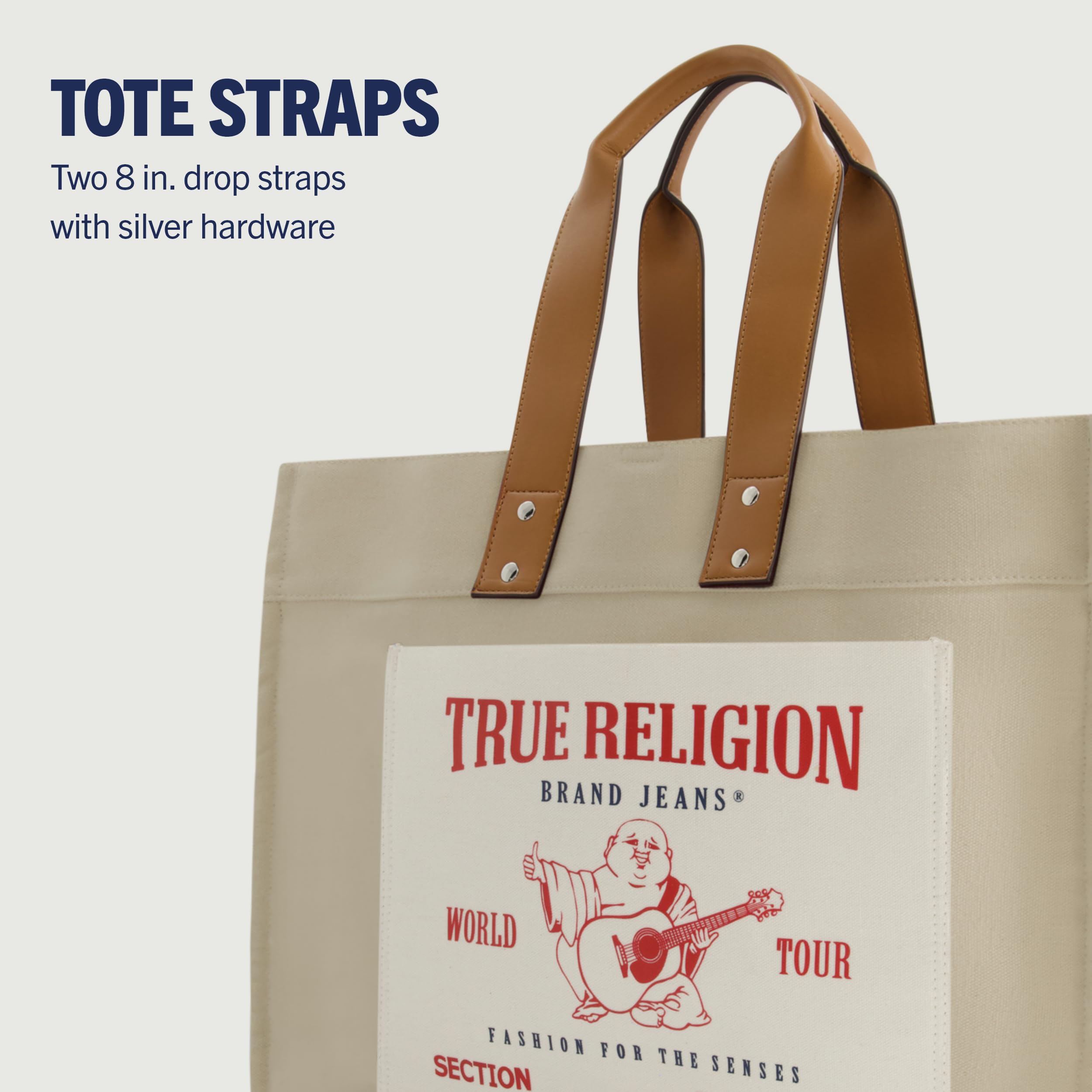 True Religion Large Canvas Tote Bag - Durable Travel Carryall Shoulder Handbag for Women | Perfect for Beach, Work & Weekend Getaways