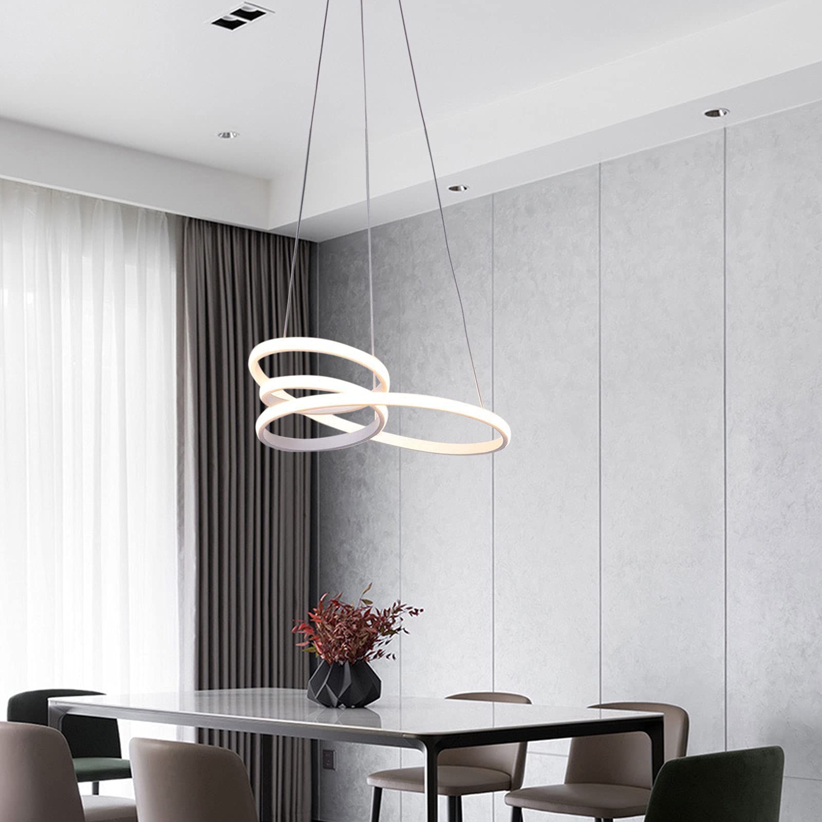 Modern LED Chandelier Ceiling Light - Adjustable Round Hanging Lamp with Unique Design for Bedroom, Living Room, Kitchen & Bar - White | Perfect for Dining Areas, Entryways & Home Decor