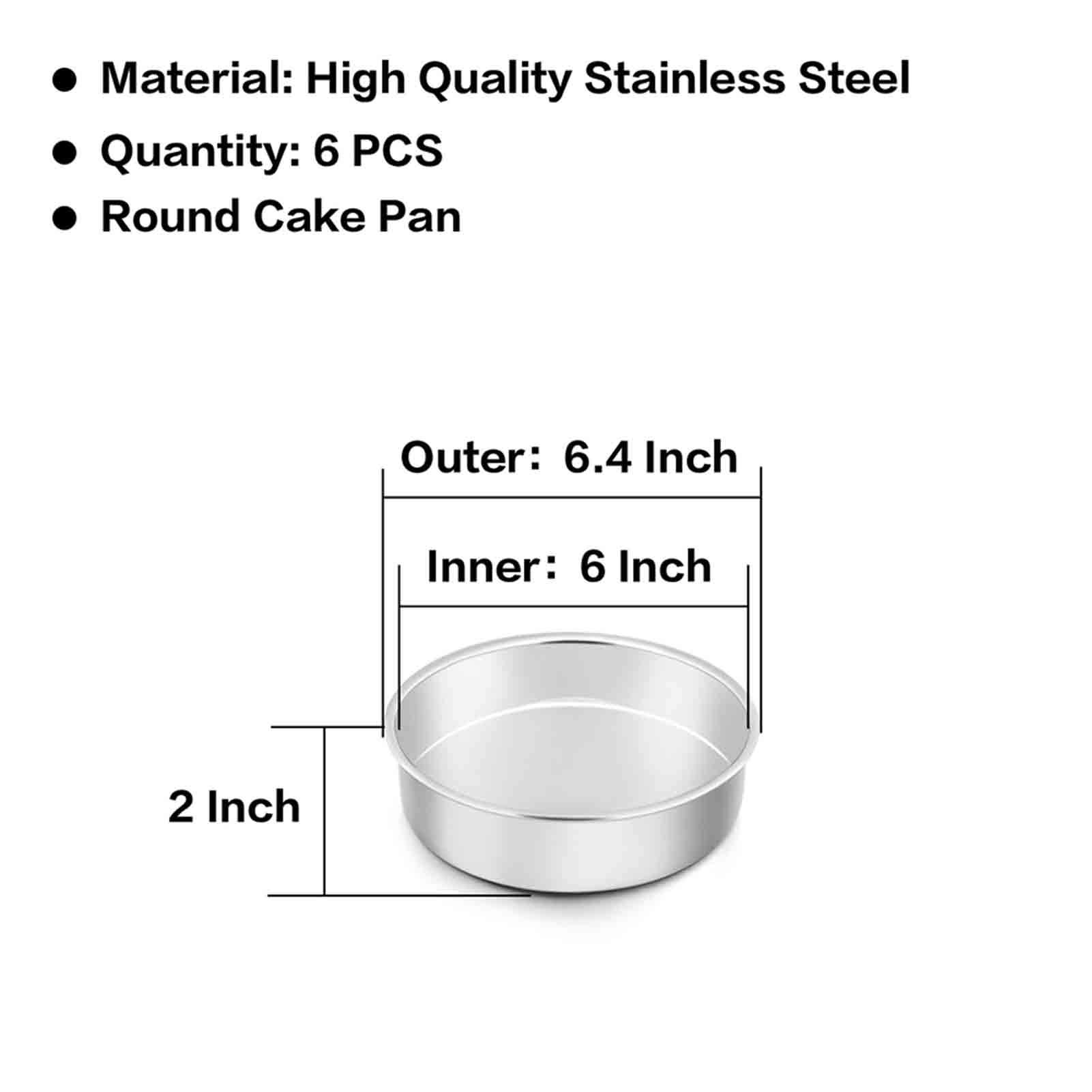 TeamFar 6 Inch Round Cake Pan Set - 6-Piece Stainless Steel Baking Pans for Cakes, Steaming & Serving | Oven, Pressure Cooker & Air Fryer Safe | Heavy Duty, Healthy & Easy Clean | Dishwasher Safe | Perfect for Birthday Cakes, Cupcakes & Dessert Baking