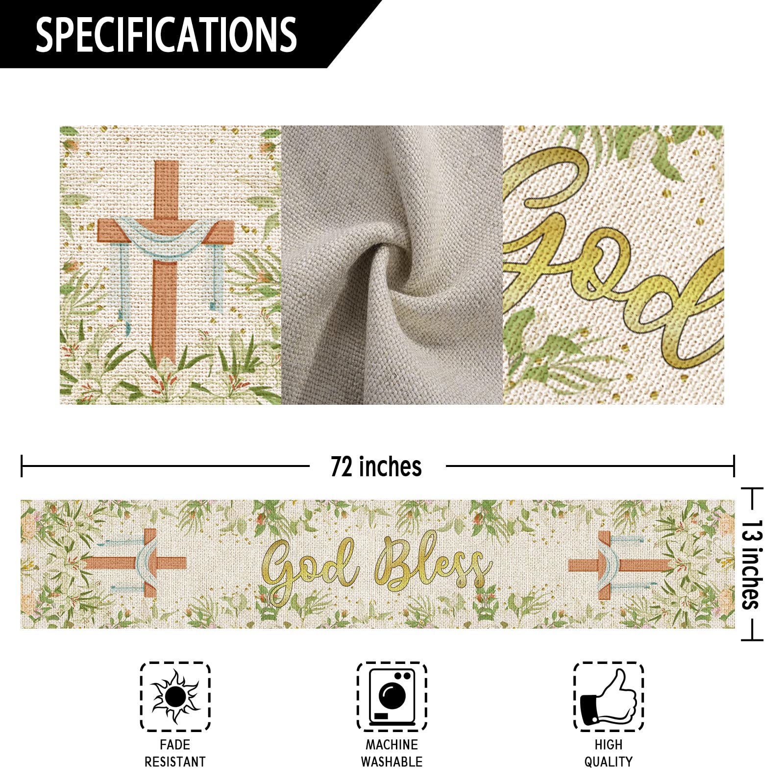 Belrew God Bless Table Runner - Elegant Baby Shower, Christening & Baptism Party Decorations | Perfect for Baby Birthday Celebrations, Church Events & Family Gatherings