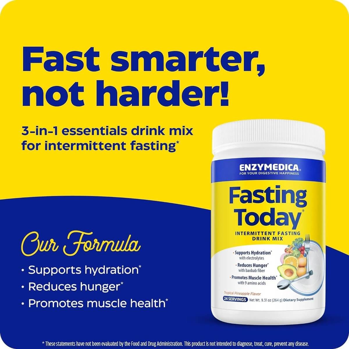 Enzymedica Fasting Today 264g Topical Pineapple Flavor Supplement - Supports Intermittent Fasting & Digestive Health | Ideal for Weight Management & Detox