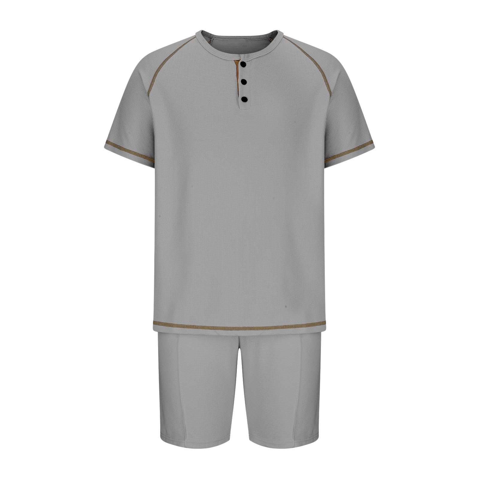Men's Waffle Henley Shirt & Shorts Set - 2 Piece Summer Short Sleeve Tracksuit | Casual Sports Sweatsuit for Gym, Beach & Outdoor Activities