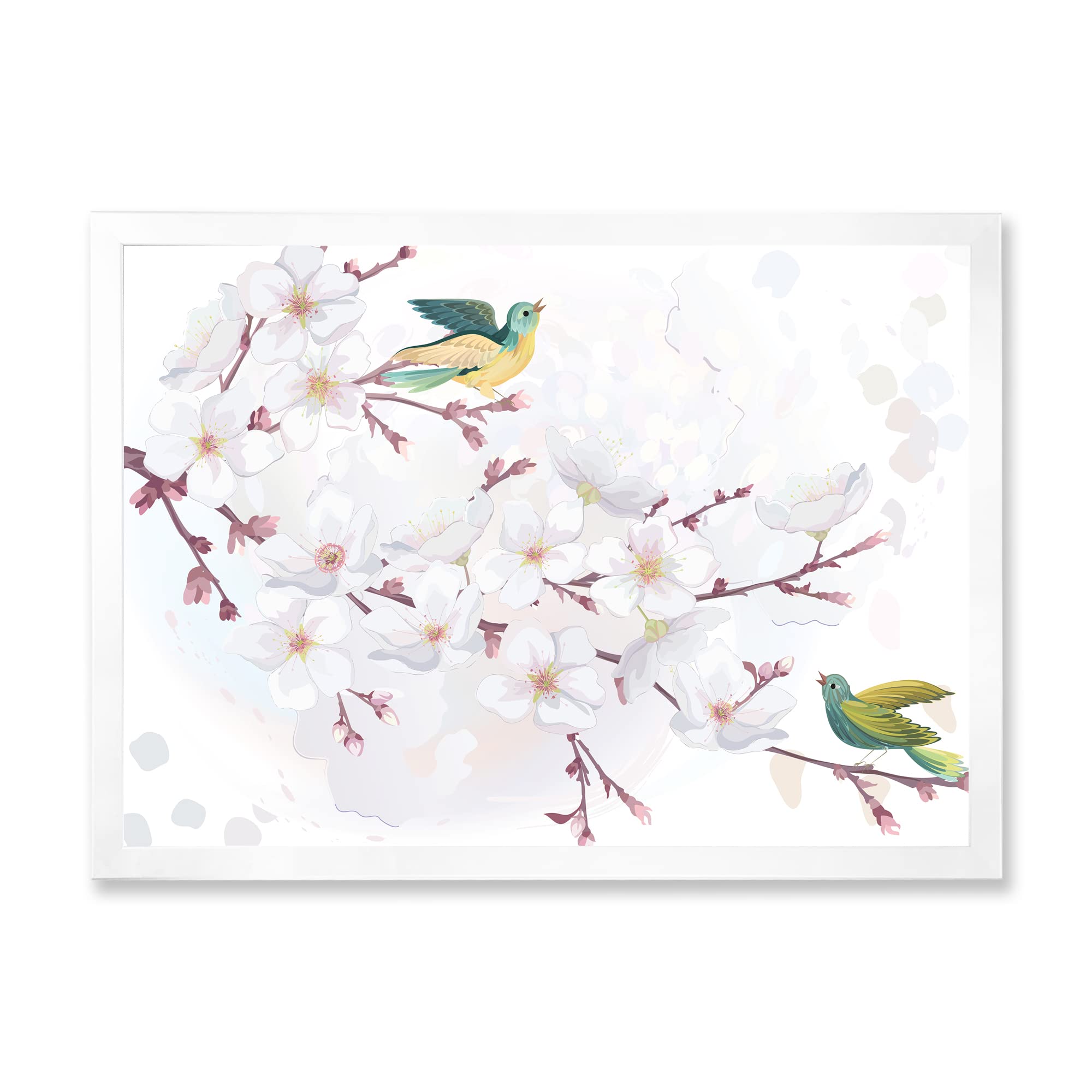 DesignQ Blossoming Cherry Tree Traditional Framed Wall Art - Elegant Home Decor for Living Room, Bedroom & Office