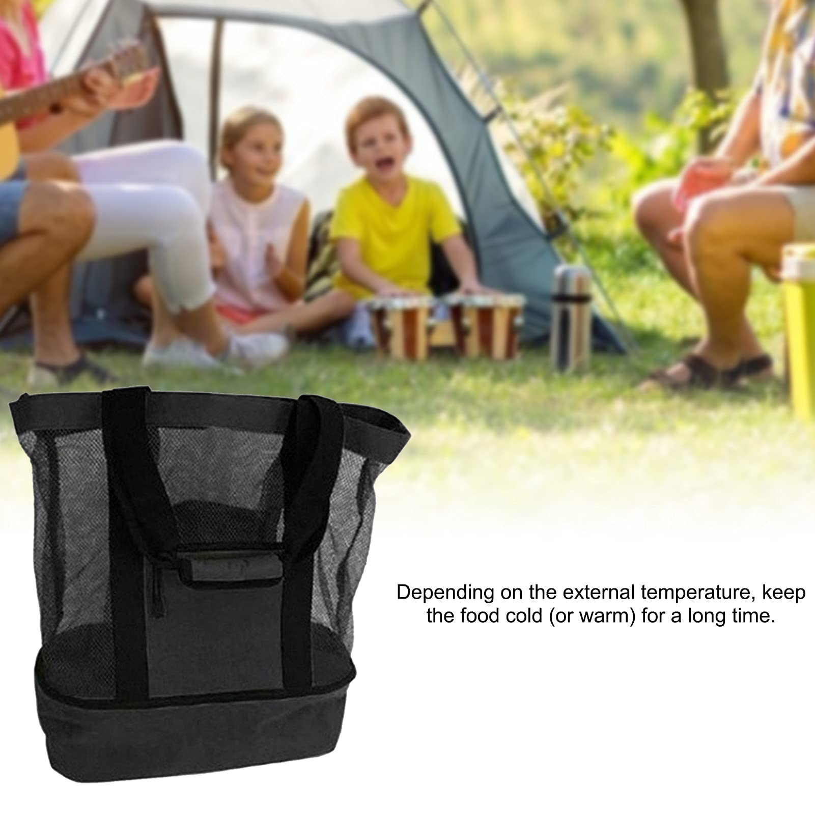 Double-Layer Insulated Picnic Cooler Bag - Thermal Beach Tote for Food & Drinks Storage | Perfect for Outdoor Picnics, Beach Trips & Camping (Black)