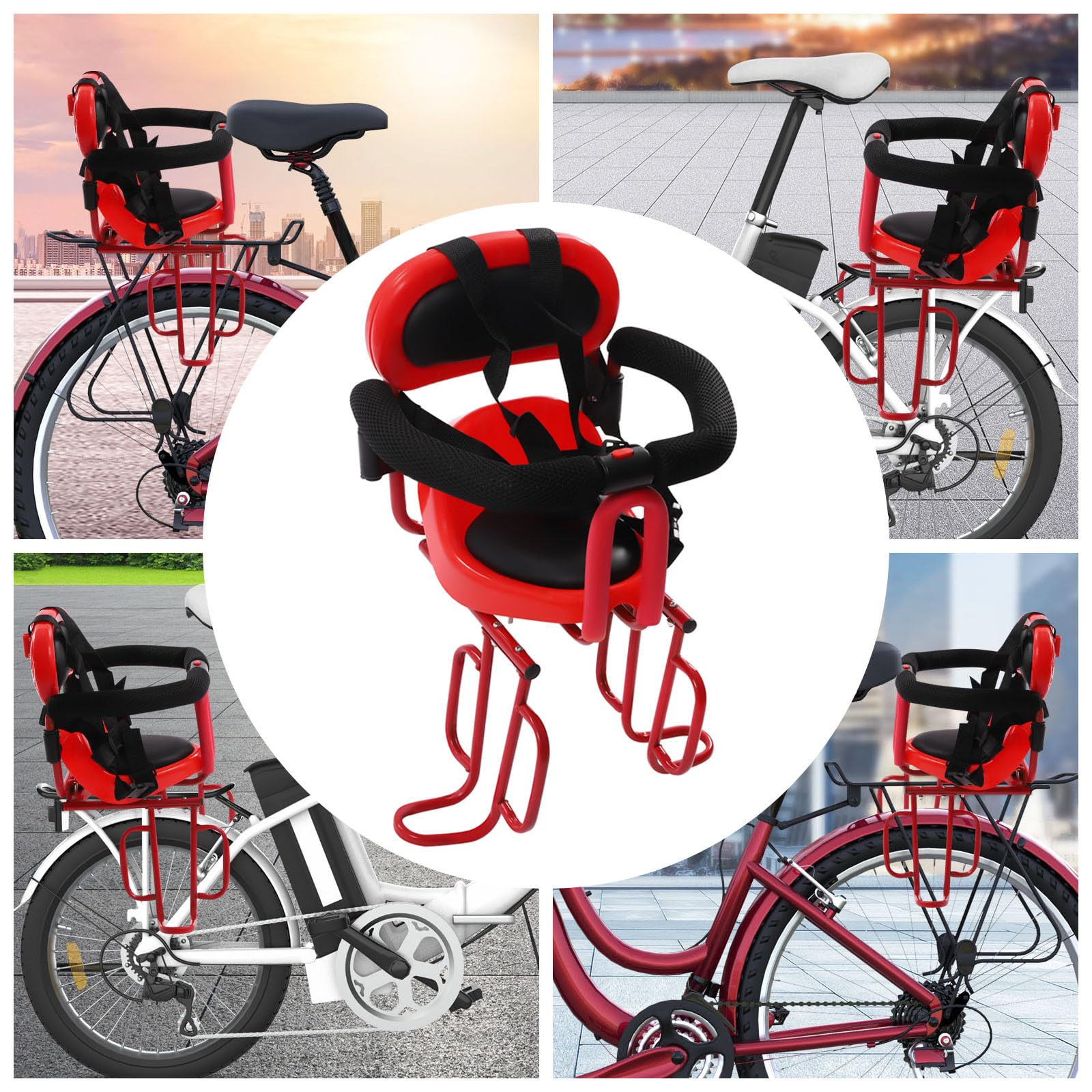 **Universal Rear Bike Seat for Kids & Toddlers - Safe & Comfortable Bicycle Child Carrier with Handrail, Footrest & Harness - Perfect for Family Rides & Outdoor Adventures**