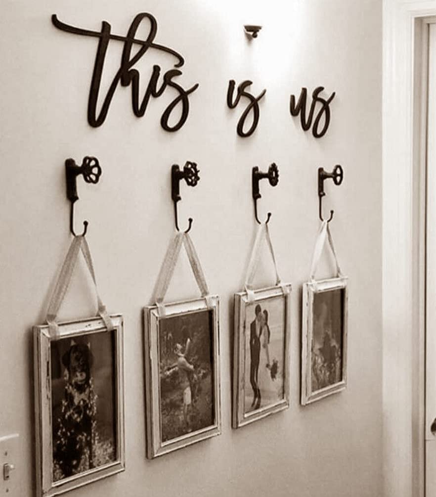 Farmhouse Wooden Wall Sign - 'This is Us' Rustic Wall Decor, Wood Letters & Words for Home Decor (Gold, 60x14 in) - Perfect for Living Room, Bedroom, Entryway & Farmhouse Style Interior Design