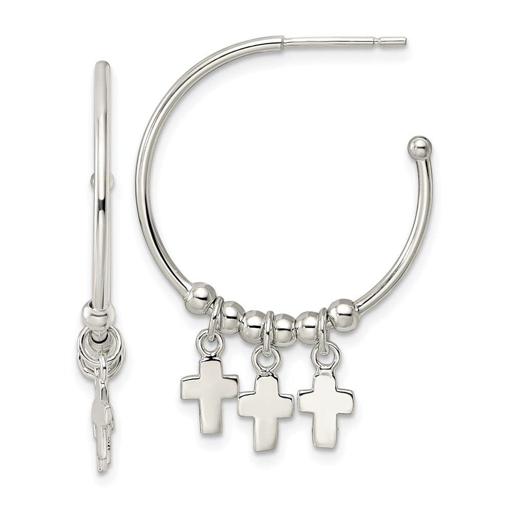 Sterling Silver Polished Cross Dangle Circle Post Earrings for Women - Hypoallergenic Religious Jewelry Gift for Church, Wedding & Everyday Wear