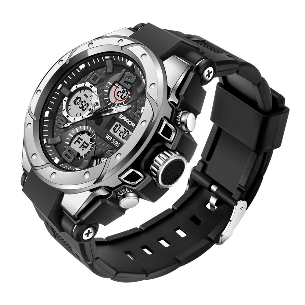 **AIMES Men's Military Tactical Watch - Waterproof Sports Outdoor Analog Digital Wristwatch with Date, Alarm & Stopwatch - Multi-Function Big Face Design for Hiking, Camping & Adventure**