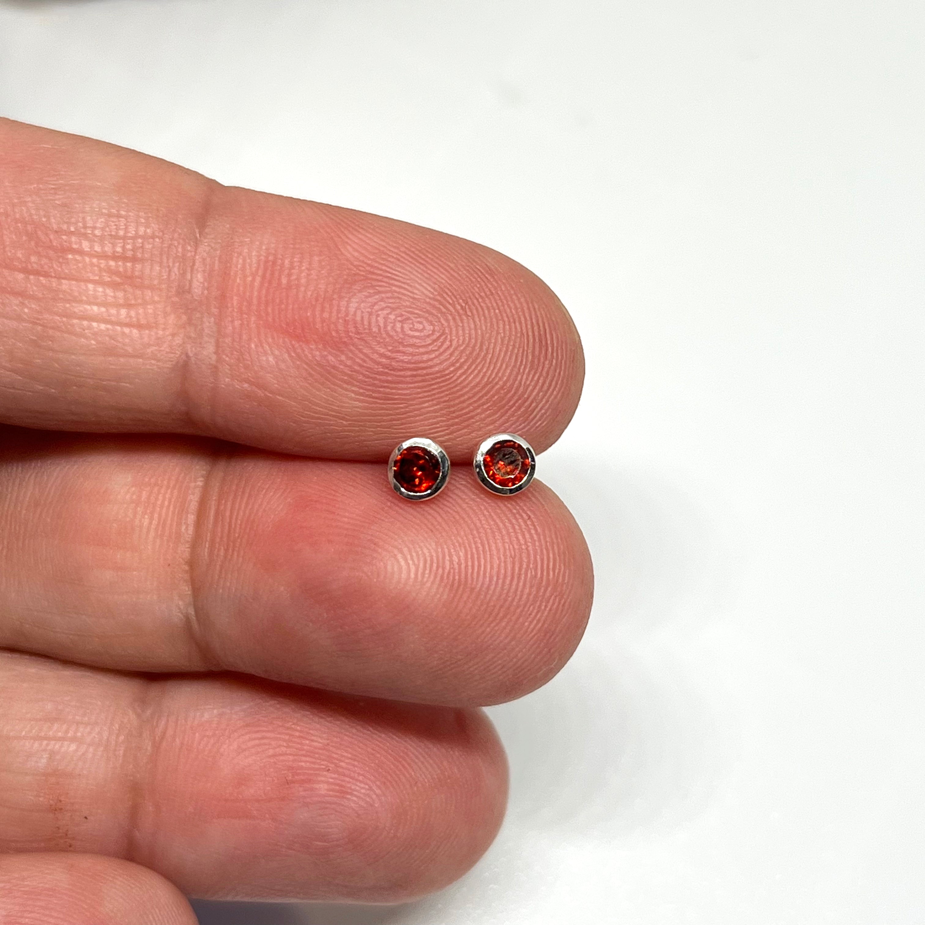 3mm Round Faceted Gemstone Bezel Set Stud Earrings - PSE004 | Elegant Everyday Jewelry for Women, Perfect for Work, Parties & Special Occasions